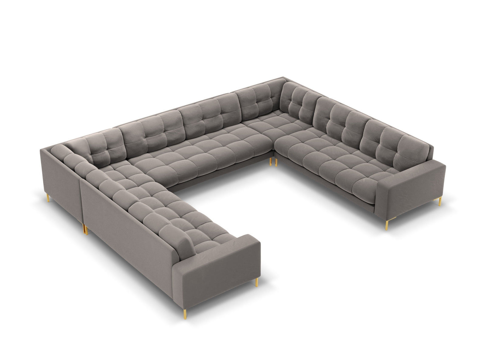 Mamaia Velour Panoramic Sofa 9 Sitzer in Light Grey/Gold präsentiert im Onlineshop von KAQTU Design AG. 3er Sofa ist von Micadoni