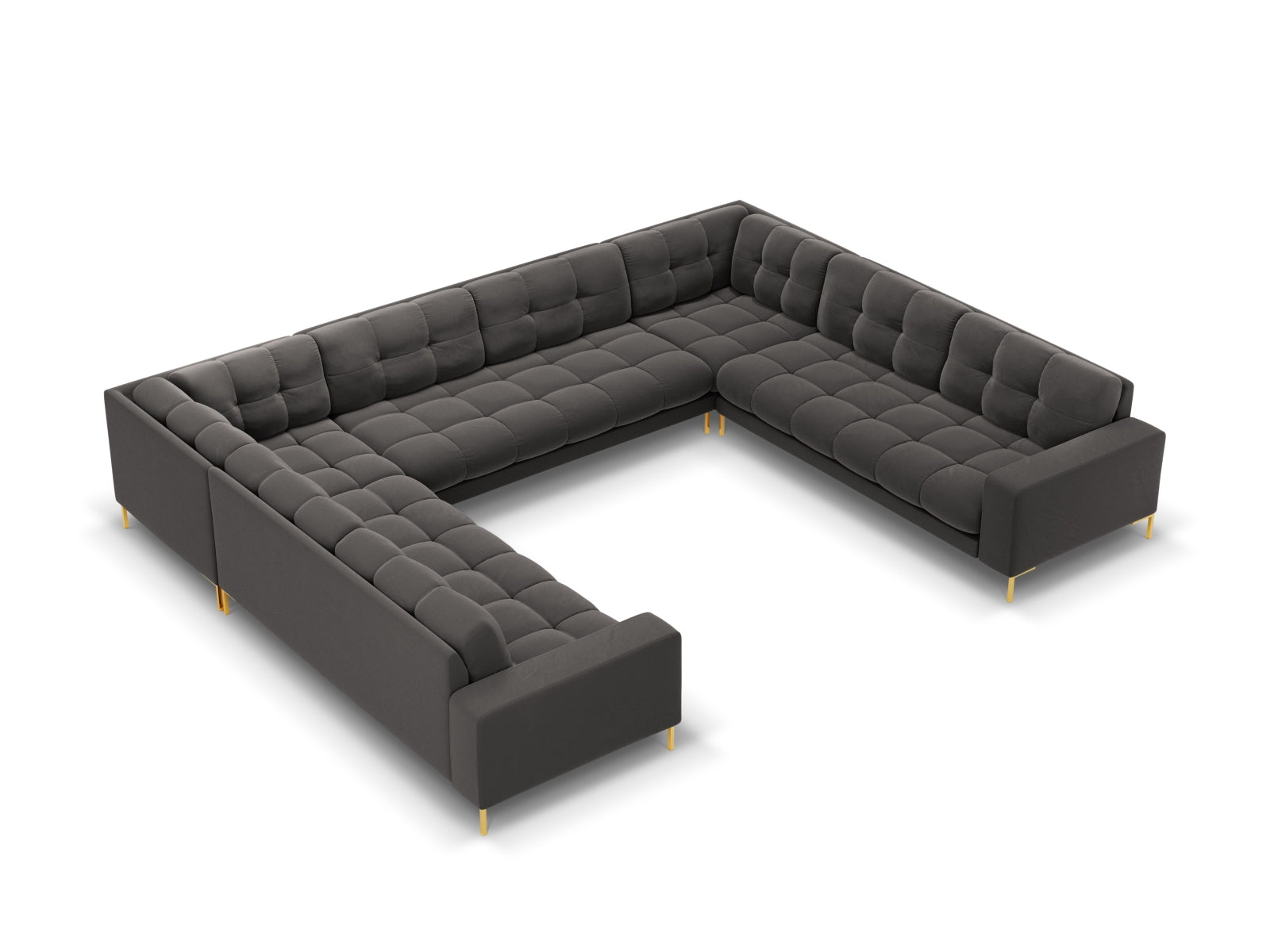 Mamaia Velour Panoramic Sofa 9 Sitzer in Dark Grey/Gold präsentiert im Onlineshop von KAQTU Design AG. 3er Sofa ist von Micadoni