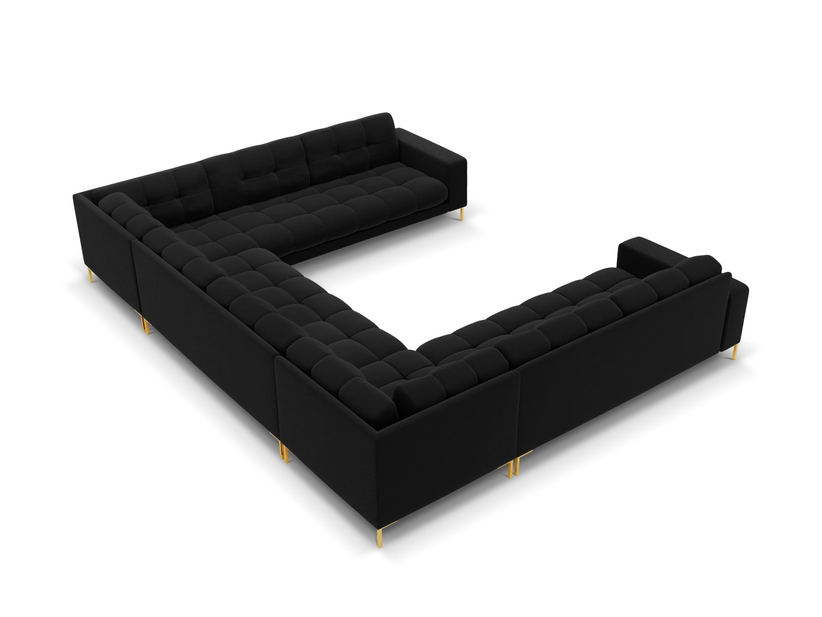 Entdecken Sie das Mamaia Velour Panoramic Sofa von Micadoni: Ein stilvolles 9-Sitzer Sofa, das Komfort und Eleganz vereint und ideal für gesellige Abende ist.