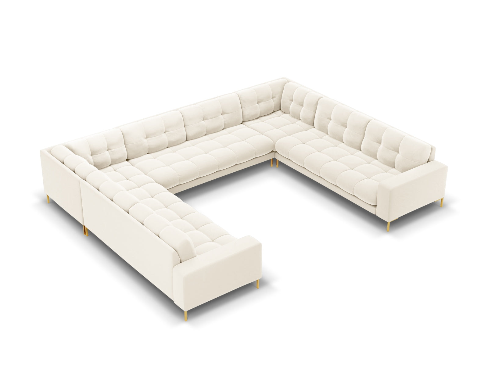 Mamaia Velour Panoramic Sofa 9 Sitzer in Light Beige/Gold präsentiert im Onlineshop von KAQTU Design AG. 3er Sofa ist von Micadoni