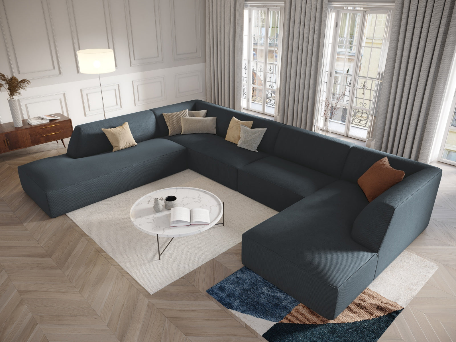 Entdecken Sie das stilvolle Ruby Panoramic Ecksofa links 7 Sitzer von Micadoni – ideal für gemütliche Abende mit Familie und Freunden.
