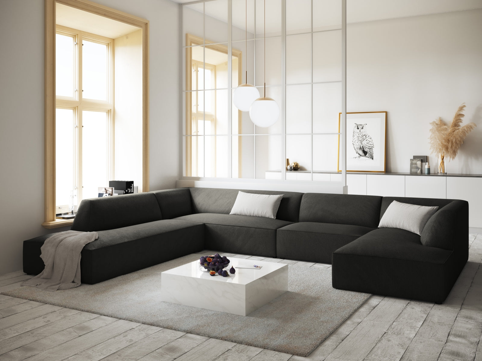 Entdecken Sie das stilvolle Ruby Panoramic Ecksofa links 7 Sitzer von Micadoni – ideal für gemütliche Abende mit Freunden und Familie.