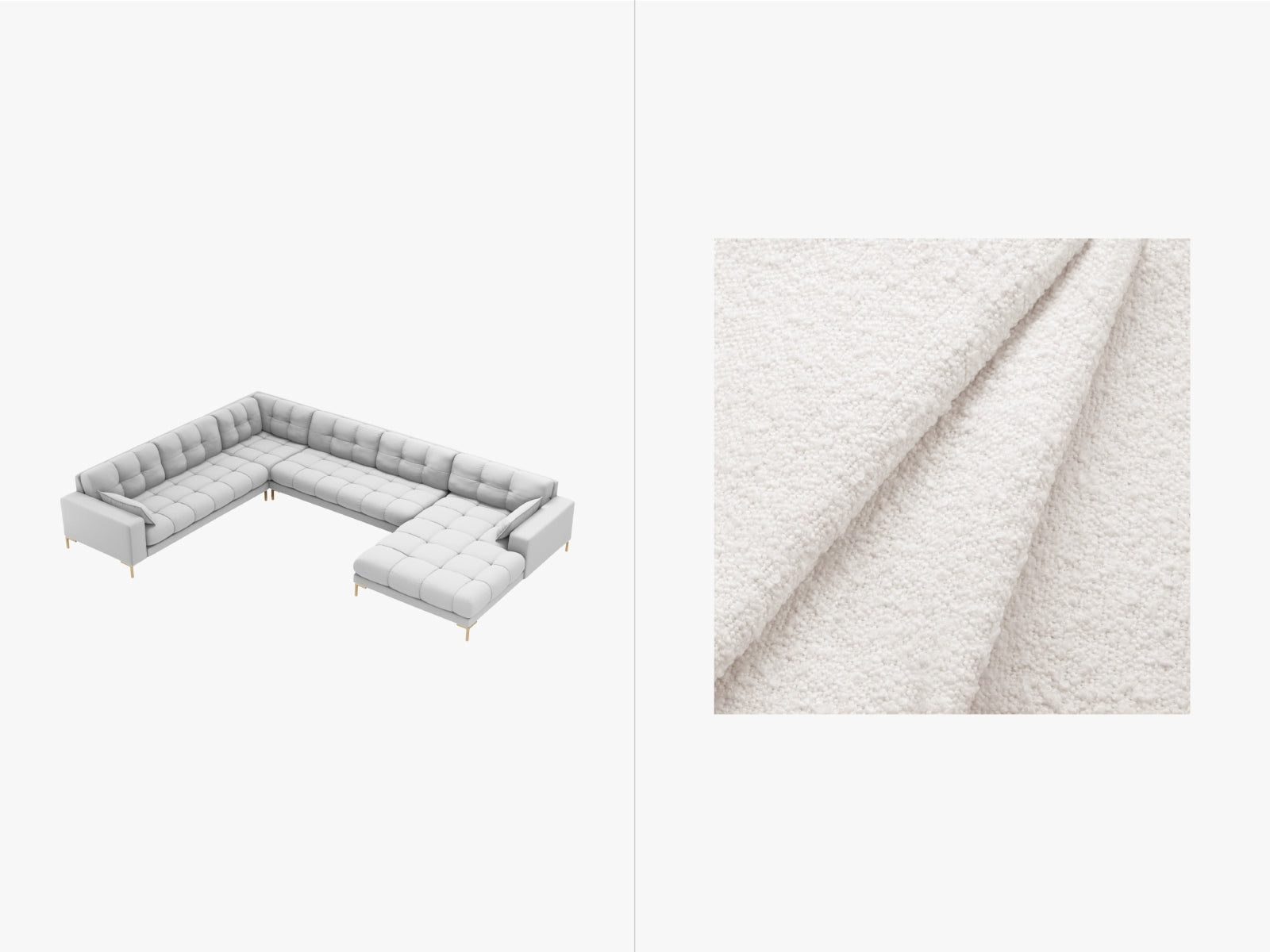 Mamaia Panoramic Ecksofa links 7 Sitzer in White/Gold präsentiert im Onlineshop von KAQTU Design AG. Ecksofa links ist von Micadoni