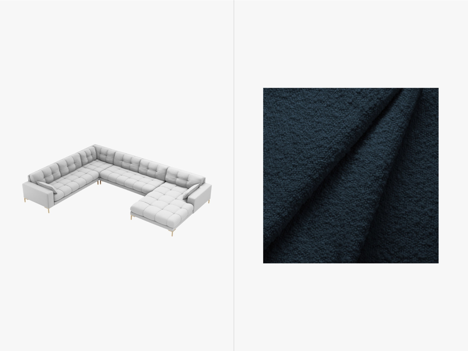 Mamaia Panoramic Ecksofa links 7 Sitzer in Dark Blue/Gold präsentiert im Onlineshop von KAQTU Design AG. Ecksofa links ist von Micadoni