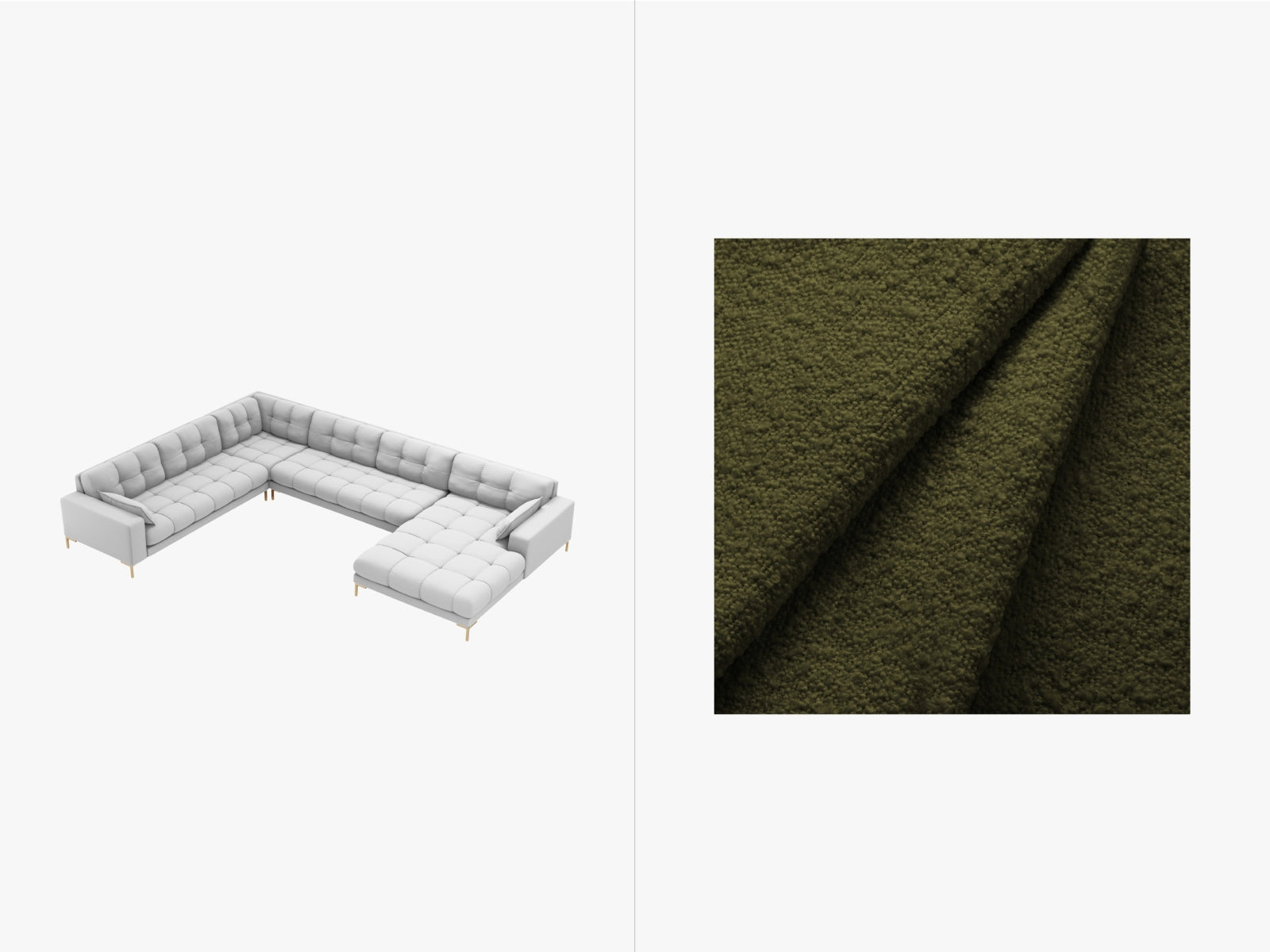 Mamaia Panoramic Ecksofa links 7 Sitzer in Dark Olive Green/Gold präsentiert im Onlineshop von KAQTU Design AG. Ecksofa links ist von Micadoni