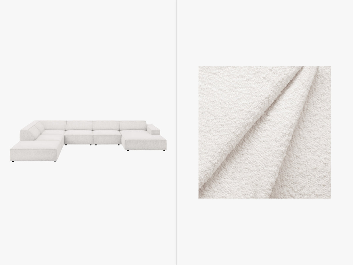 Jodie Boucle modulares Panoramic Ecksofa links 7 Sitzer in White-Baloo präsentiert im Onlineshop von KAQTU Design AG. Ecksofa links ist von Micadoni