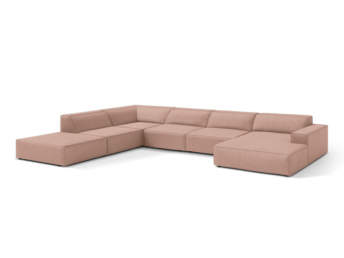 Jodie Boucle modulares Panoramic Ecksofa links 7 Sitzer in Powder Pink-Baloo präsentiert im Onlineshop von KAQTU Design AG. Ecksofa links ist von Micadoni