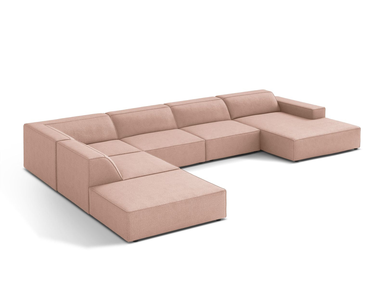 Elegantes, modulares Ecksofa Jodie Boucle in sanftem Powder Pink, ideal für stilvolle und einladende Wohnräume.