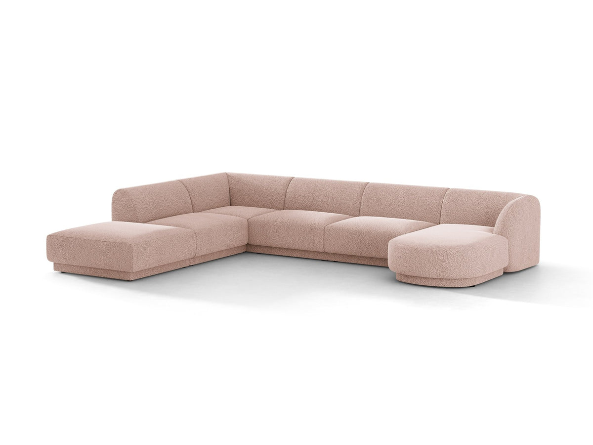Miley Panoramasofa von Micadoni, Ecksofa links in Dunkelbeige mit Bluvel-Stoffbezug, schwarzen Kunststofffüssen und niedriger Rückenlehne.