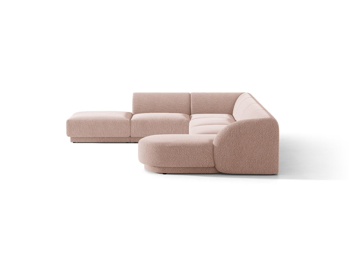 Miley Panoramasofa von Micadoni, Ecksofa links in Dunkelbeige mit Bluvel-Stoffbezug, schwarzen Kunststofffüssen und niedriger Rückenlehne.