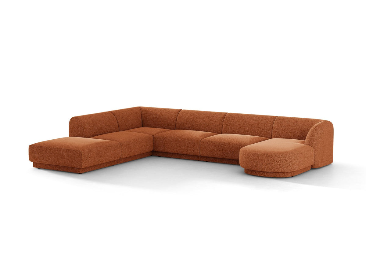 Miley Panoramasofa von Micadoni, Ecksofa links in Dunkelbeige mit Bluvel-Stoffbezug, schwarzen Kunststofffüssen und niedriger Rückenlehne.