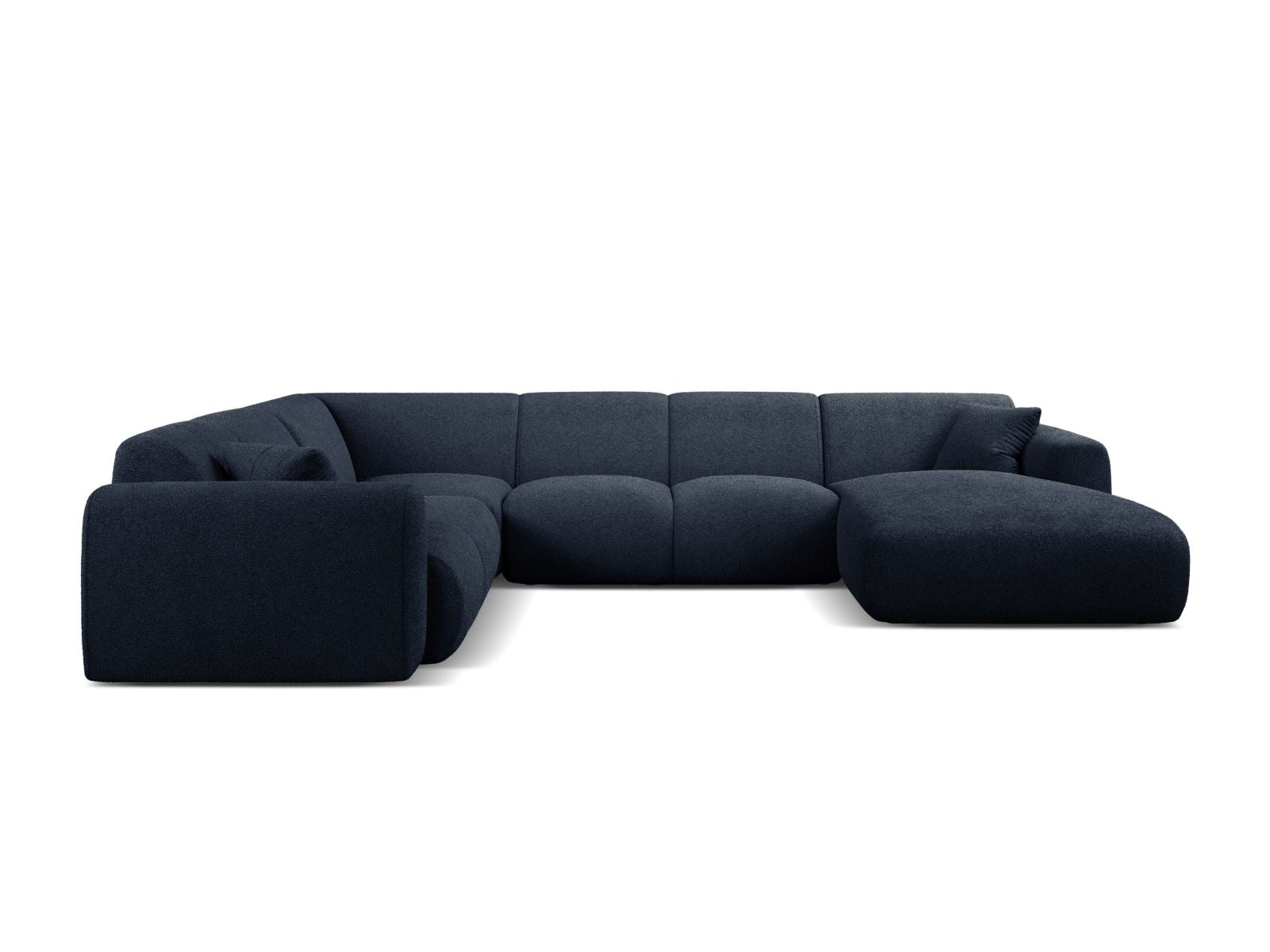 Elegantes 6-Sitzer Ecksofa Molino in Dunkelblau, ideal für moderne Wohnräume, bietet Komfort und Stil in einem modularen Design.