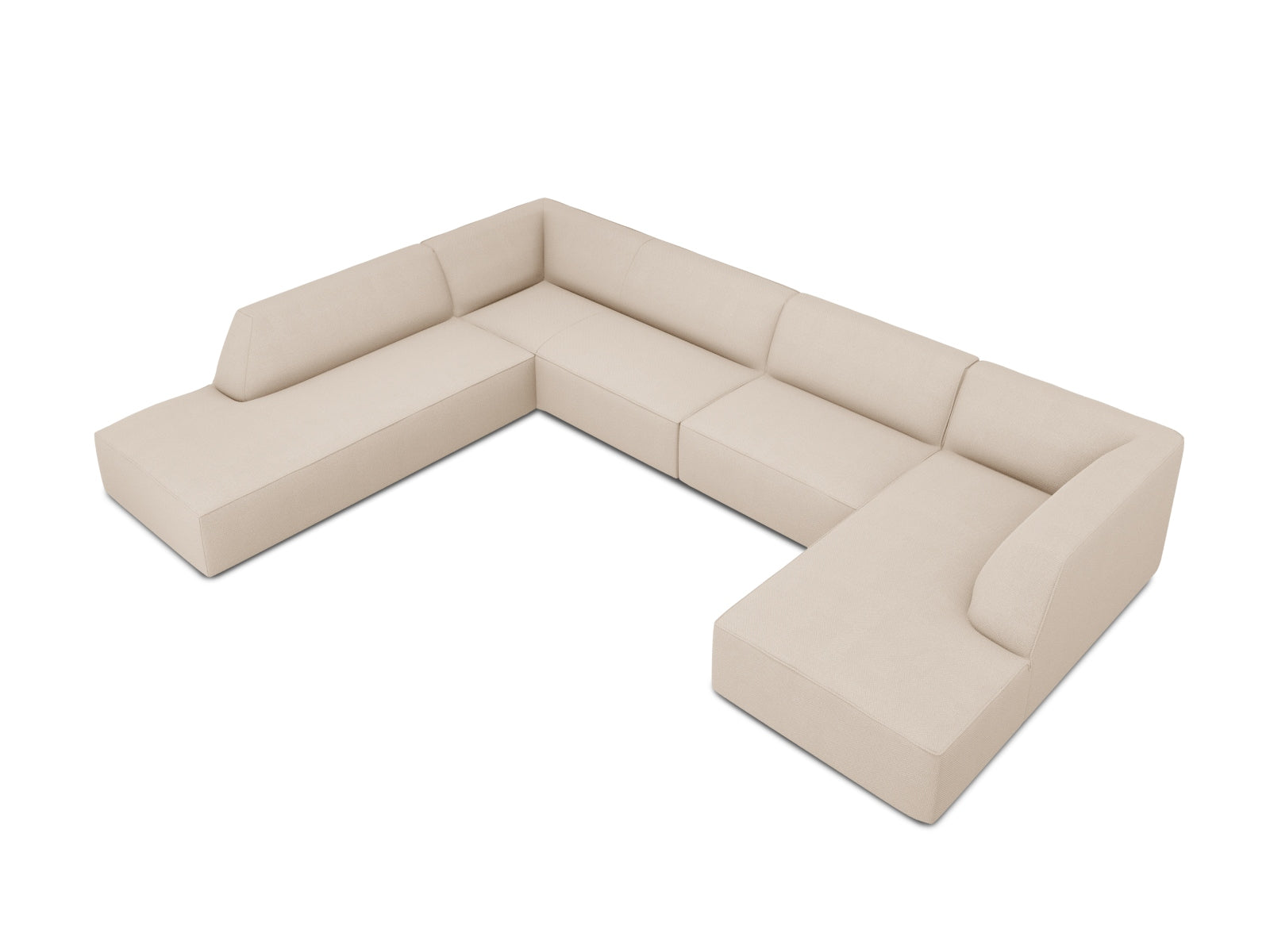 Elegantes Ruby Panoramic Ecksofa links in Beige-Ottawa, perfekt für gesellige Abende, bietet großzügigen Sitzkomfort für bis zu 7 Personen.
