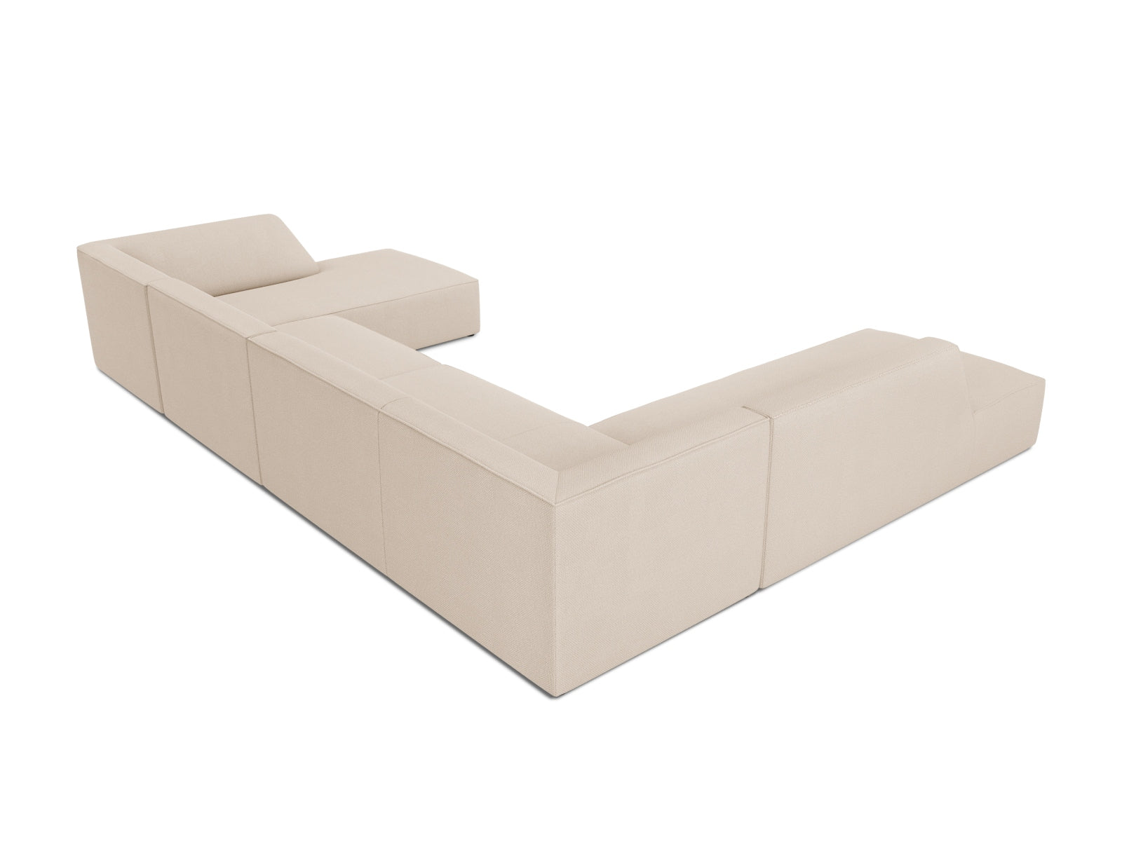 Stylisches Ruby Panoramic Ecksofa links in modernem Design, ideal für große Räume und gesellige Zusammenkünfte, bietet Platz für bis zu 7 Personen.