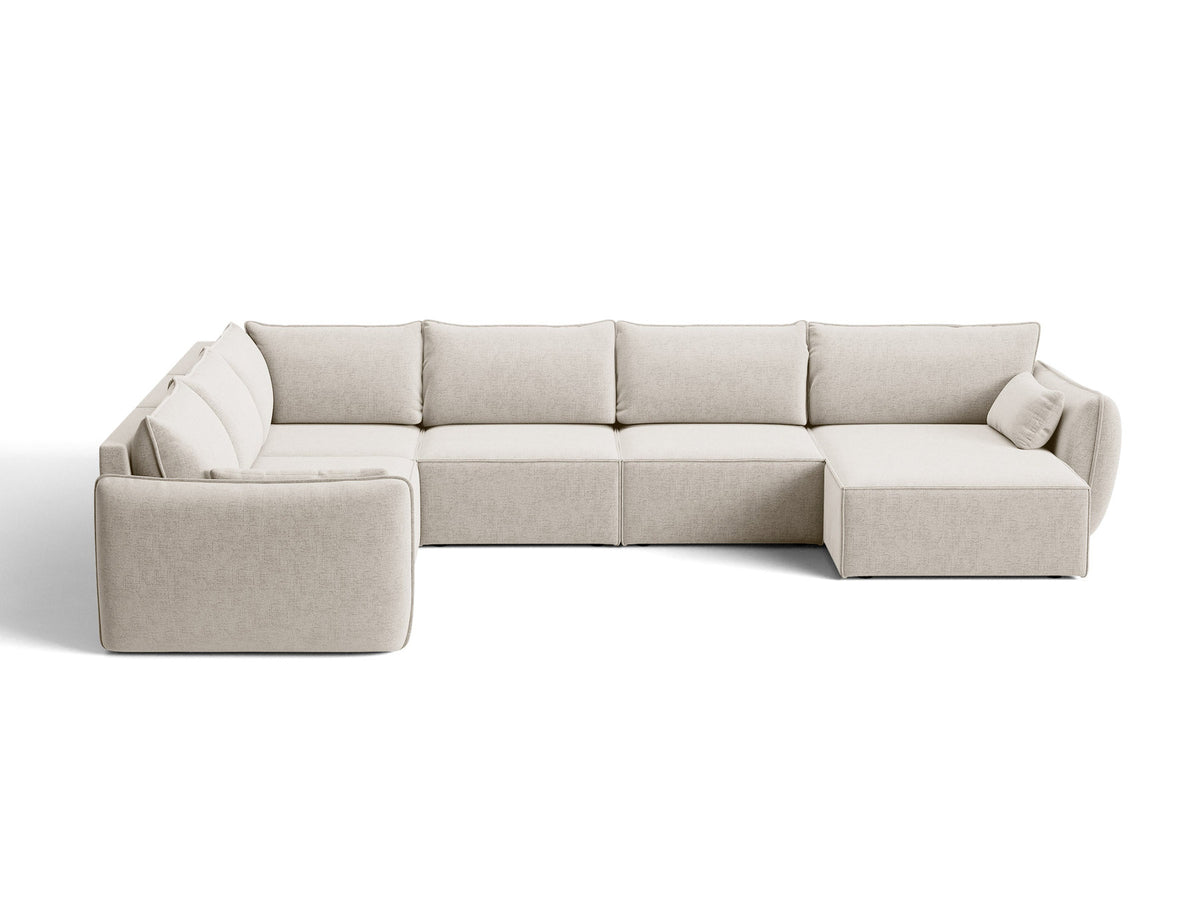 L-Sofa Kaelle Panoramasofa links von Micadoni mit Stoffbezug und niedrigen schwarzen Beinen