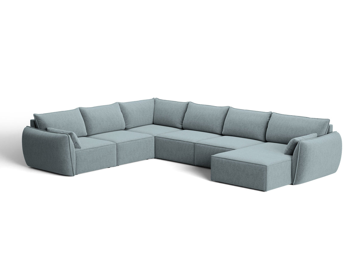 L-Sofa Kaelle Panoramasofa links von Micadoni mit Stoffbezug und niedrigen schwarzen Beinen