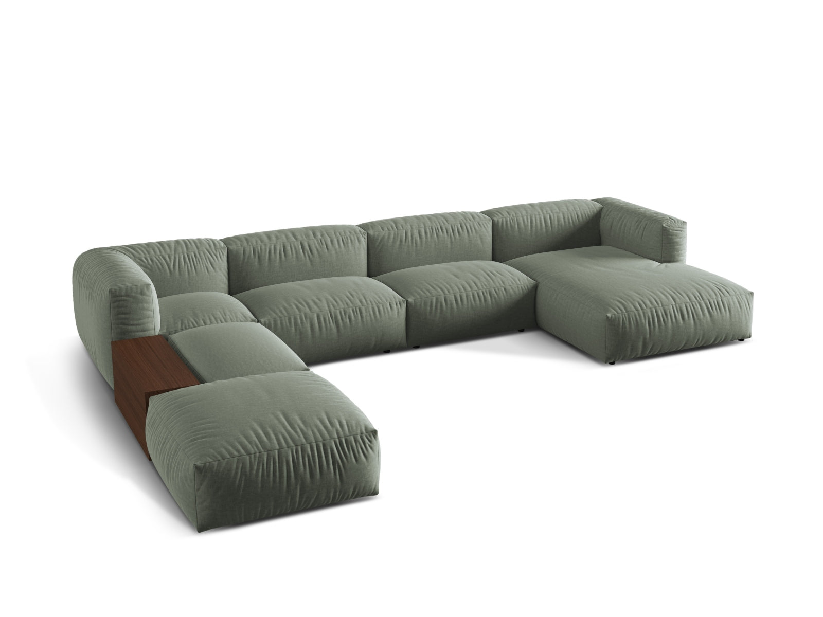 Elegantes, modulares 5-Sitzer Ecksofa "Martina" in Moss Green-Boston, ideal für stilvolle Wohnräume, präsentiert von Micadoni.
