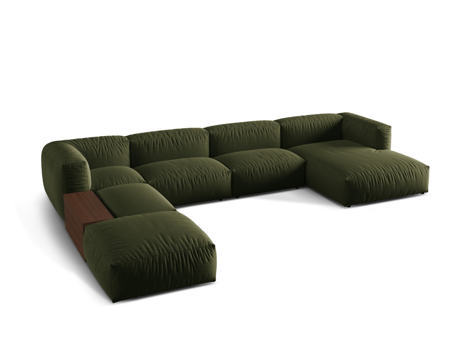 Elegantes, modulares 5-Sitzer Ecksofa Martina in Grün-Boston, ideal für stilvolle Wohnräume, präsentiert von Micadoni.