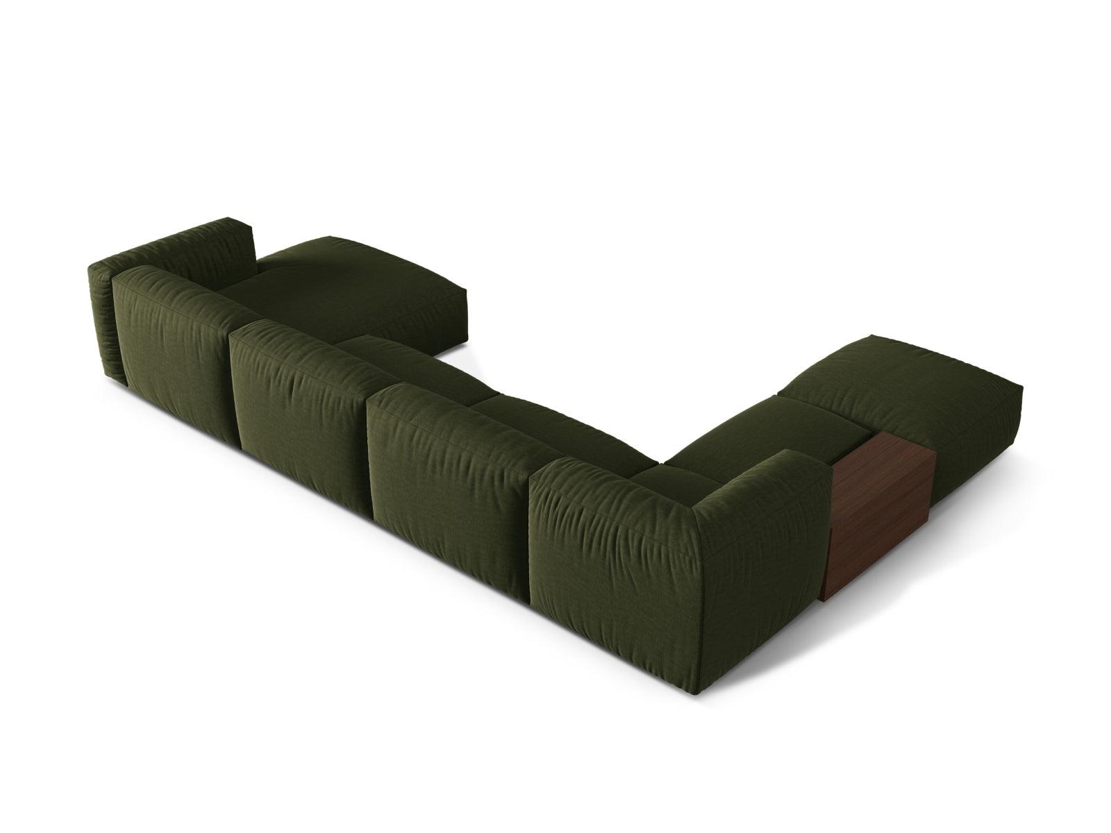 Modernes, modulares 5-Sitzer Ecksofa Martina in stilvollem Grün-Boston, perfekt für gemütliche und elegante Wohnbereiche von Micadoni.