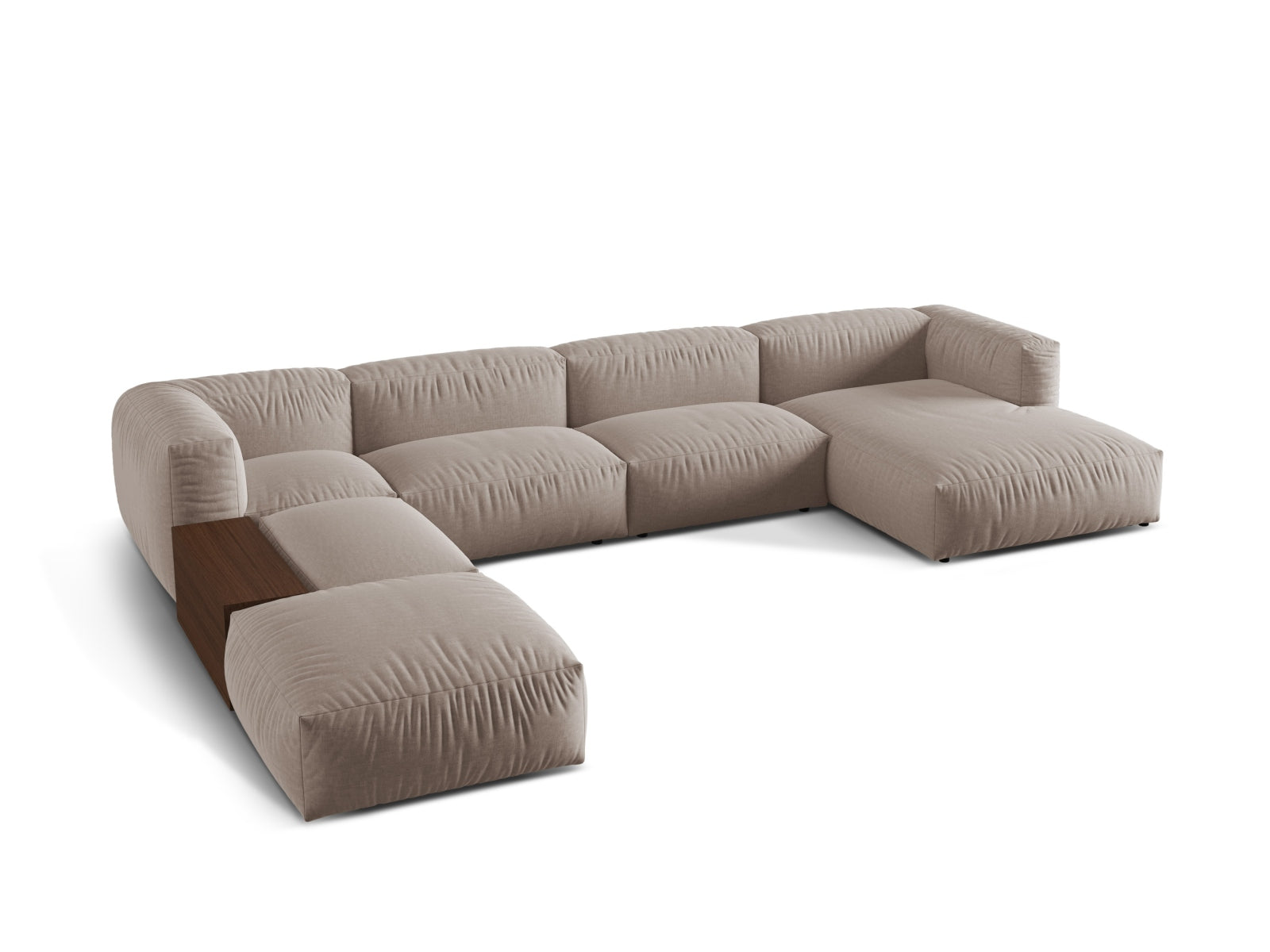 Elegantes, modulares 5-Sitzer Ecksofa "Martina" in dunkelbeige, ideal für stilvolle Wohnräume, präsentiert von Micadoni.