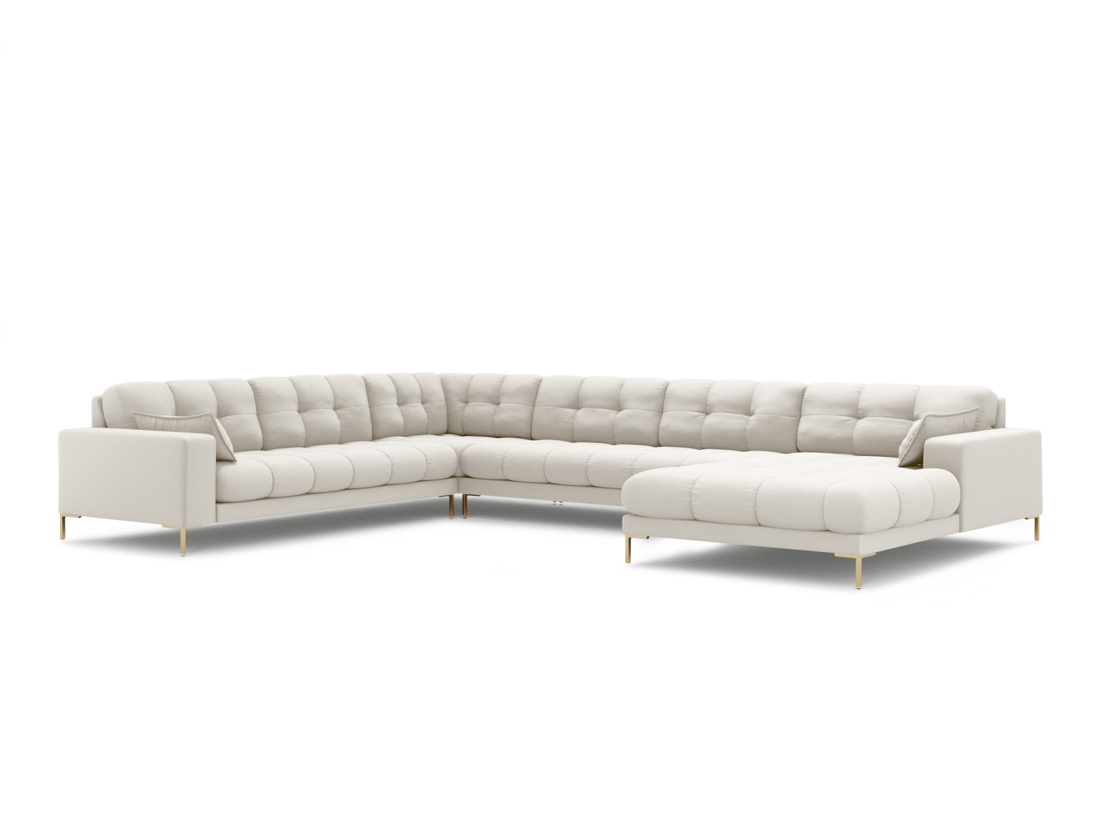 Mamaia Panoramic Ecksofa links 7 Sitzer in Light Beige/Gold präsentiert im Onlineshop von KAQTU Design AG. Ecksofa links ist von Micadoni