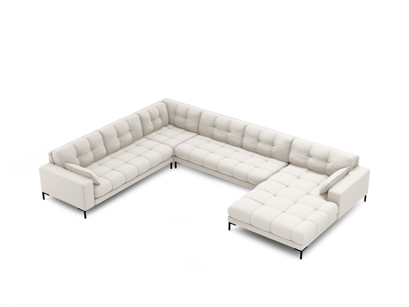 Modernes Mamaia Panoramic Ecksofa links in neutralen Farben, perfekt für großzügige Wohnzimmer. Bietet Platz für bis zu 7 Personen.