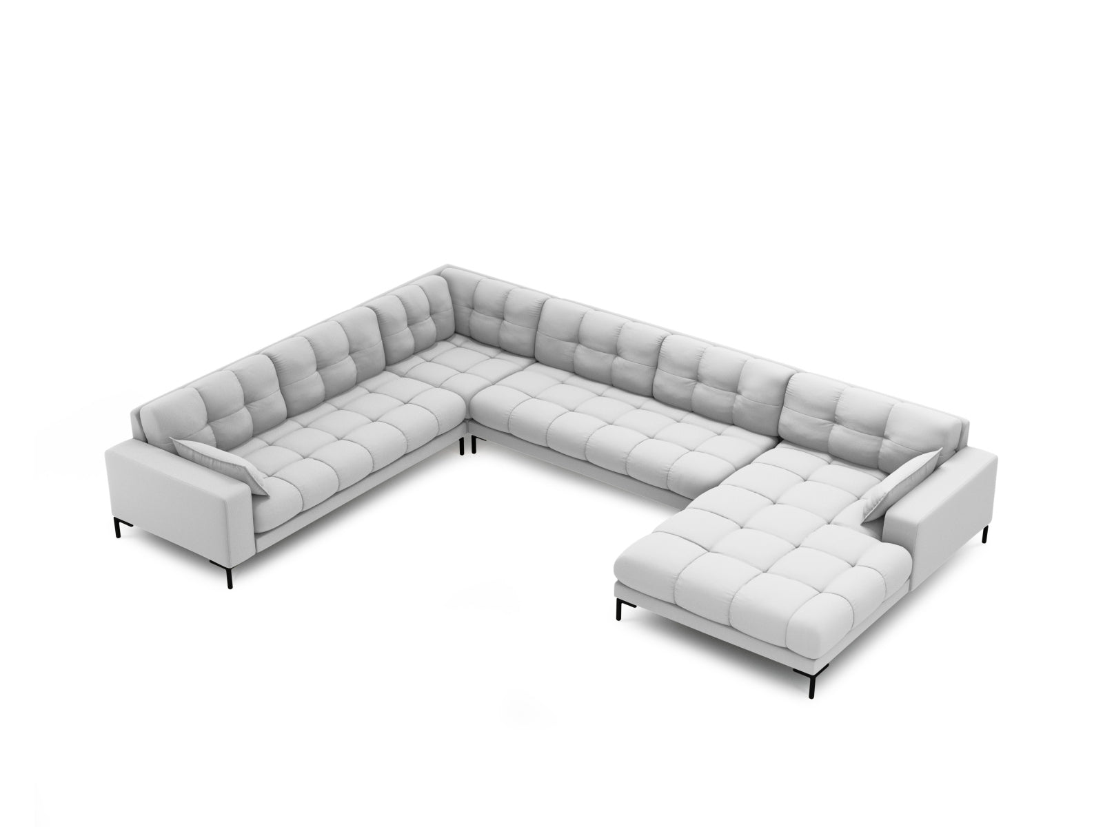 Elegantes Mamaia Panoramic Ecksofa links in sanften Grautönen, perfekt für stilvolle Wohnzimmer, angeboten von Micadoni.