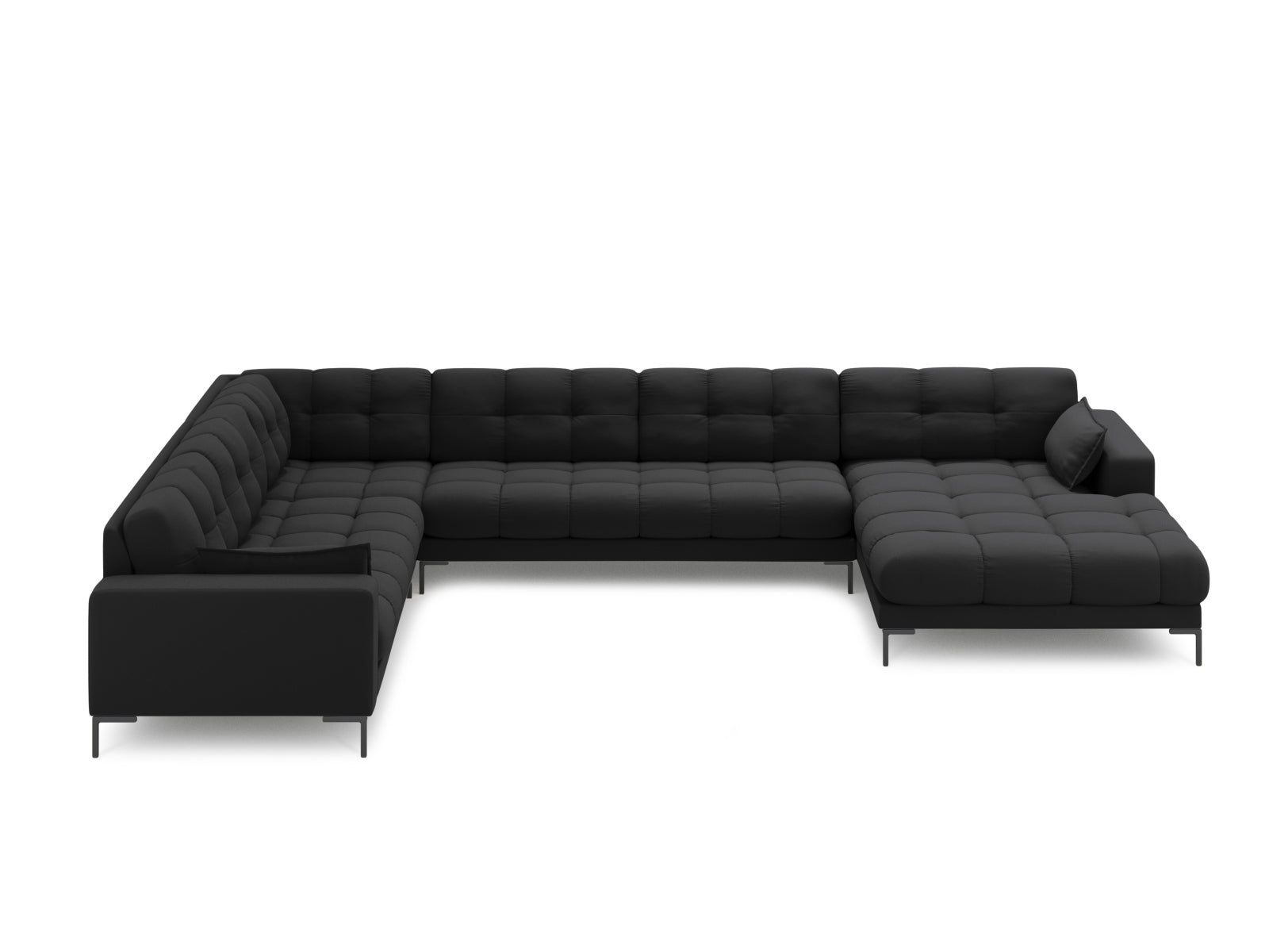 Stylisches Mamaia Panoramic Ecksofa links in Dunkelgrau/Schwarz, ideal für moderne Wohnräume. Komfortables 7-Sitzer-Design von Micadoni.
