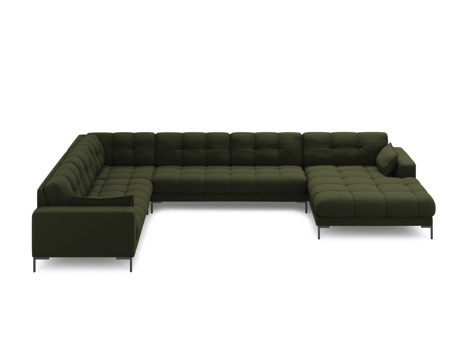 Elegantes Mamaia Panoramic Ecksofa links in stilvollem Grün und Schwarz, ideal für moderne Wohnräume und gemütliche Abende.