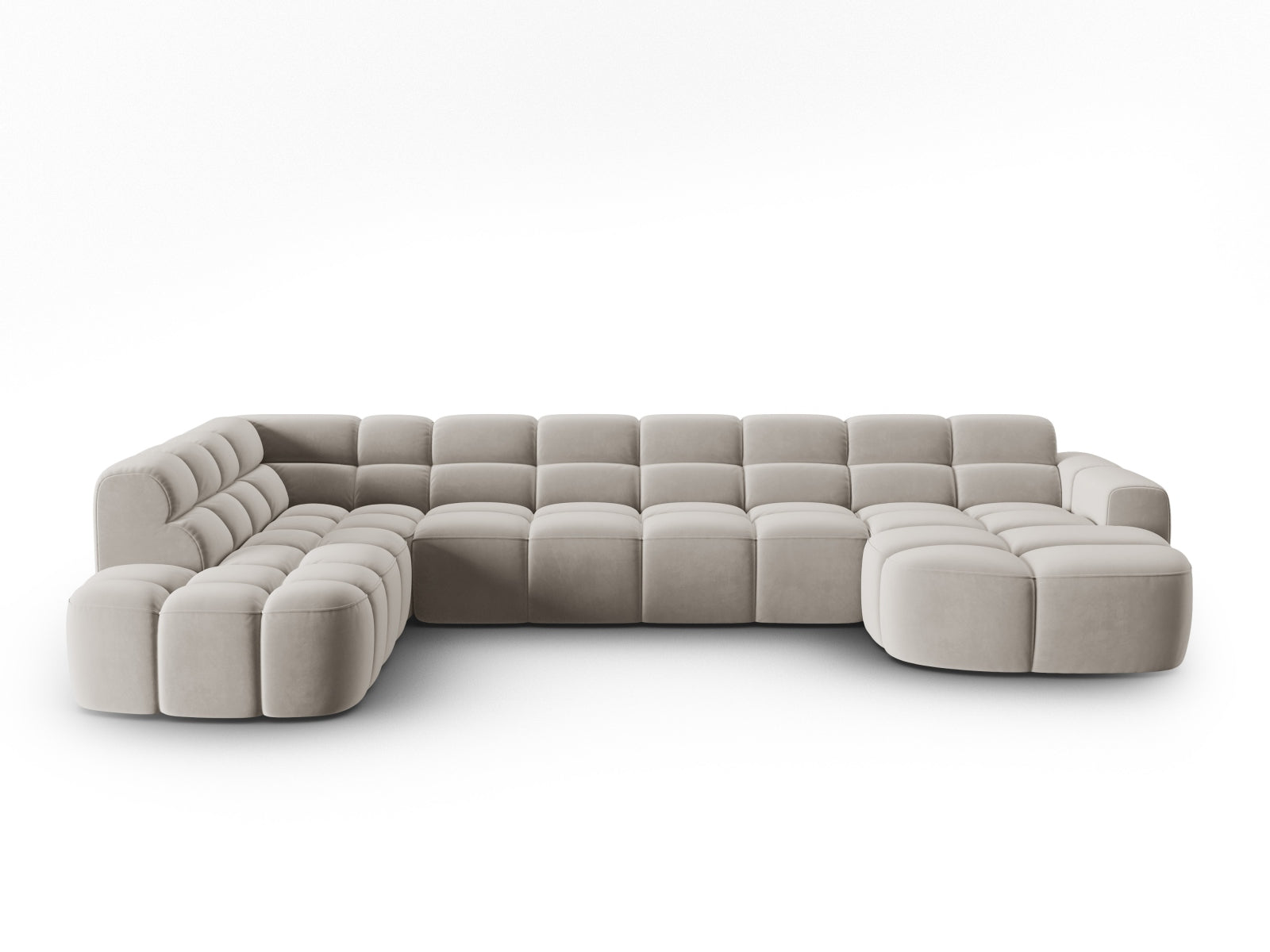 Lisa Velour Panoramic Ecksofa links 7 Sitzer in Light Beige präsentiert im Onlineshop von KAQTU Design AG. Ecksofa links ist von Micadoni