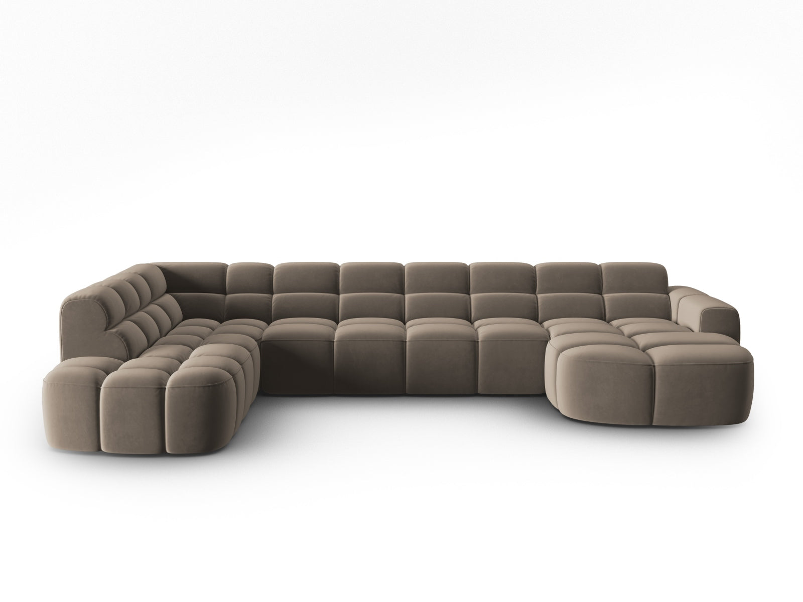 Lisa Velour Panoramic Ecksofa links 7 Sitzer in Light Brown präsentiert im Onlineshop von KAQTU Design AG. Ecksofa links ist von Micadoni