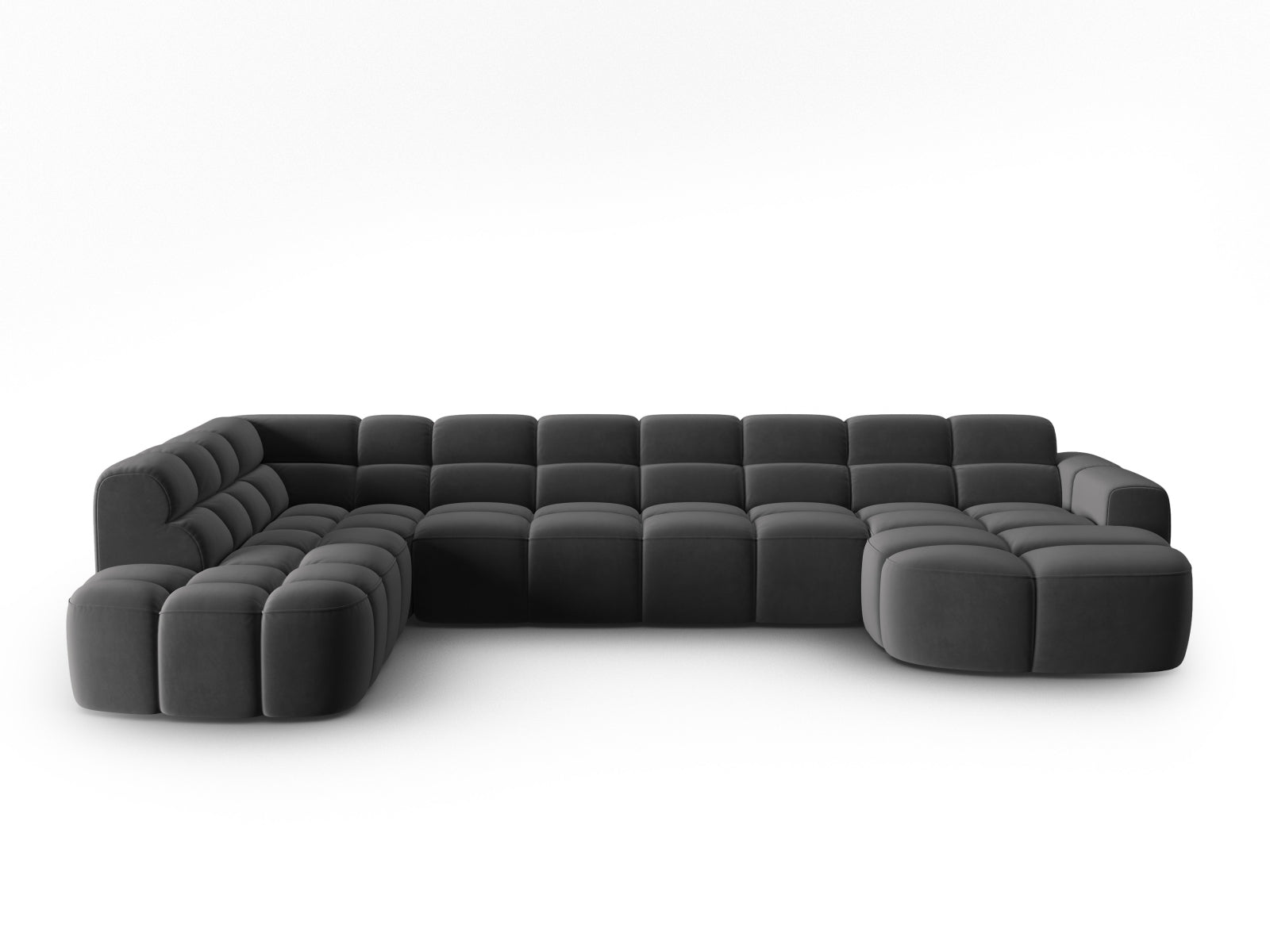 Lisa Velour Panoramic Ecksofa links 7 Sitzer in Dark Grey präsentiert im Onlineshop von KAQTU Design AG. Ecksofa links ist von Micadoni