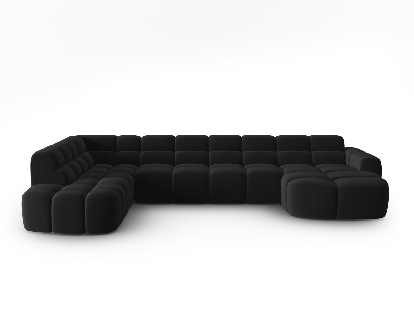 Lisa Velour Panoramic Ecksofa links 7 Sitzer in Black präsentiert im Onlineshop von KAQTU Design AG. Ecksofa links ist von Micadoni