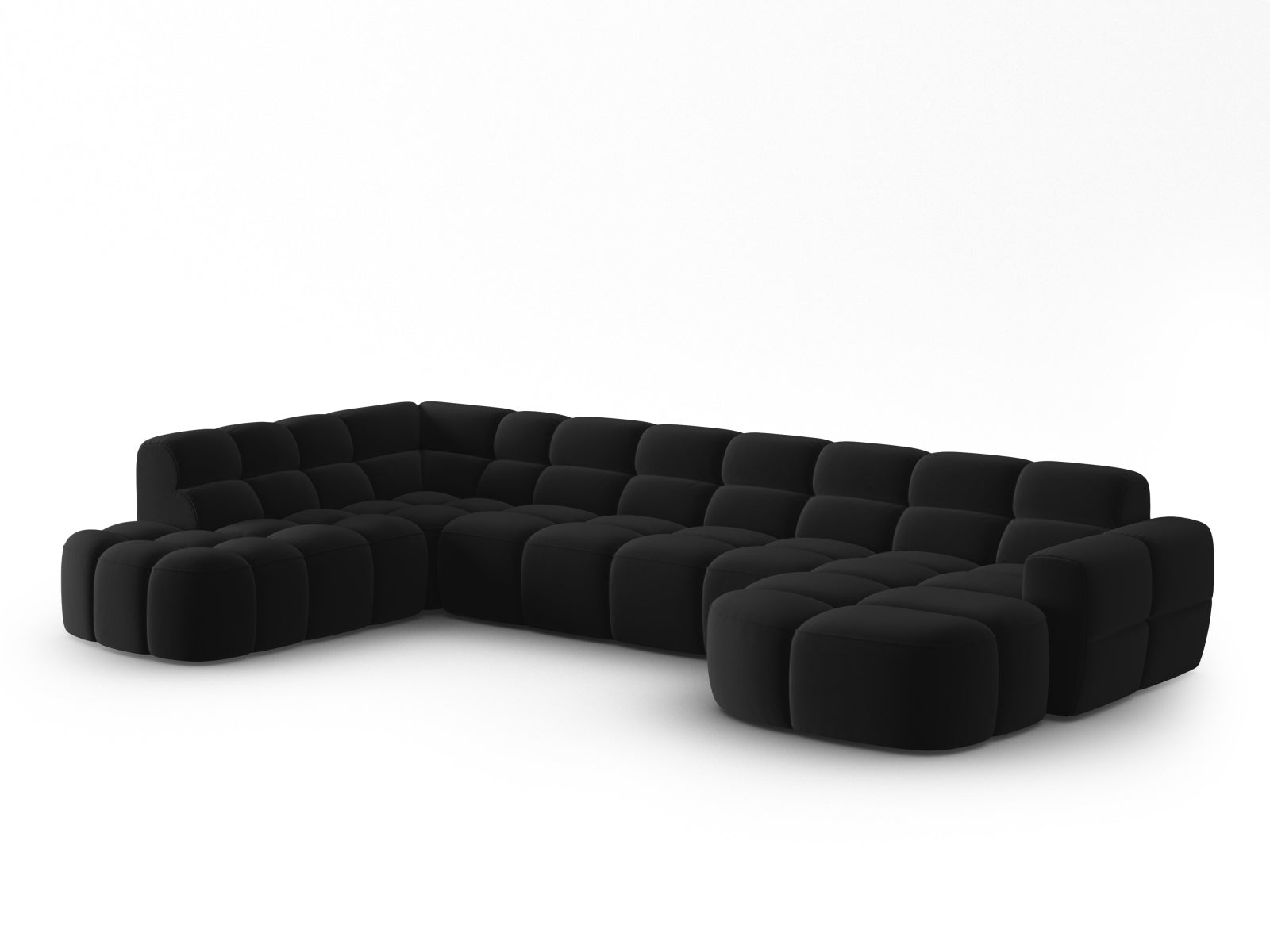 Entdecken Sie das elegante Lisa Velour Panoramic Ecksofa links 7 Sitzer von Micadoni. Ideal für stilvolle Wohnzimmer, vereint es Komfort und modernes Design.