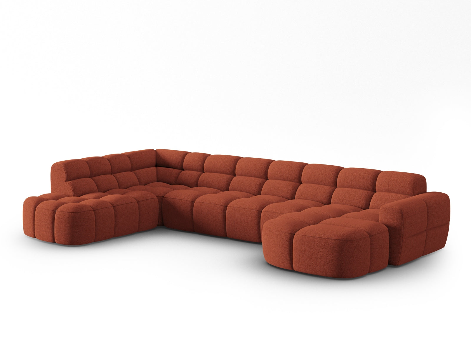 Erleben Sie das stilvolle Lisa Panoramic Ecksofa links 7 Sitzer von Micadoni. Luxuriöser Velours, viel Platz und zeitgemässes Design für Ihr Zuhause.