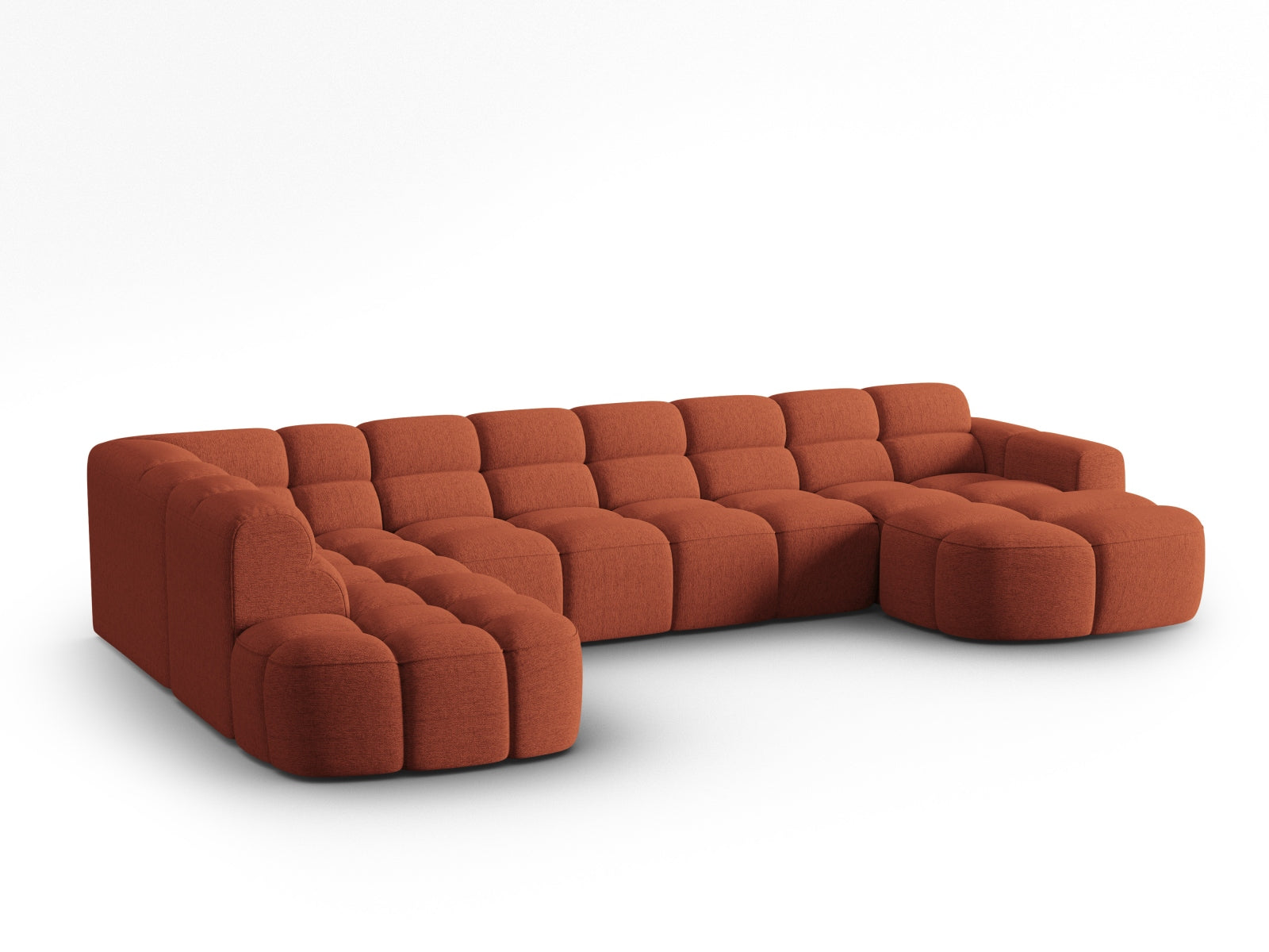 Entdecken Sie das elegante Lisa Panoramic Ecksofa links 7 Sitzer von Micadoni. Hochwertiger Velours, grosszügiger Platz und modernes Design für Ihr Wohnzimmer.