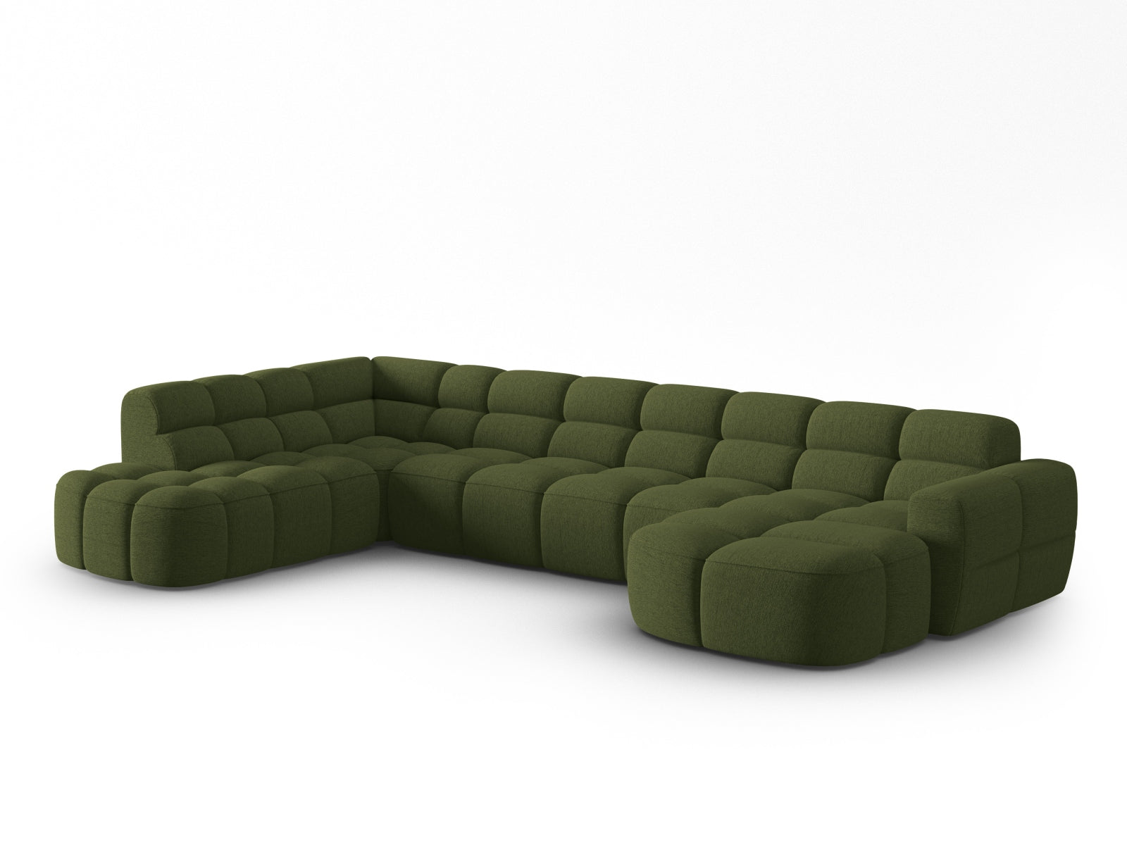 Entdecken Sie das elegante Lisa Panoramic Ecksofa links 7 Sitzer von Micadoni. Hochwertiger Velours, grosszügiger Platz und modernes Design für Ihr Wohnzimmer.