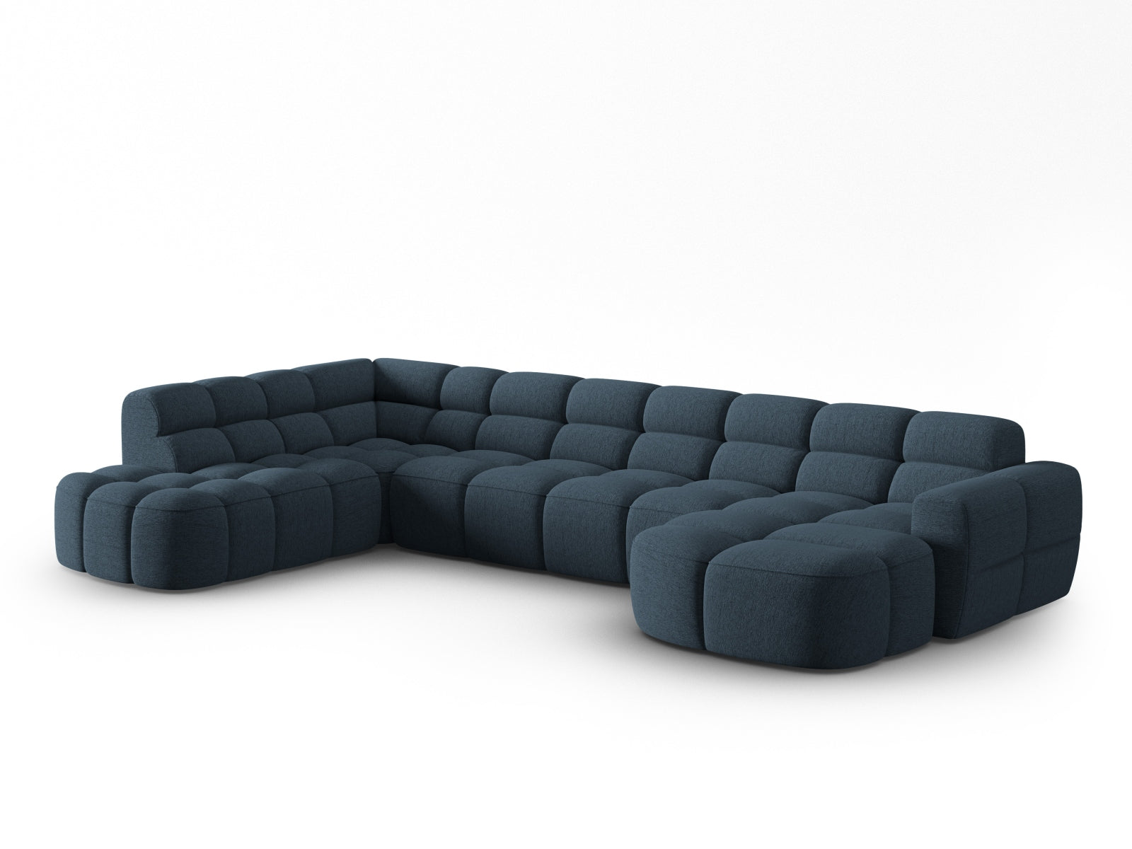 Entdecken Sie das elegante Lisa Panoramic Ecksofa links 7 Sitzer von Micadoni. Hochwertiger Velours, grosszügiger Platz und modernes Design für Ihr Wohnzimmer.