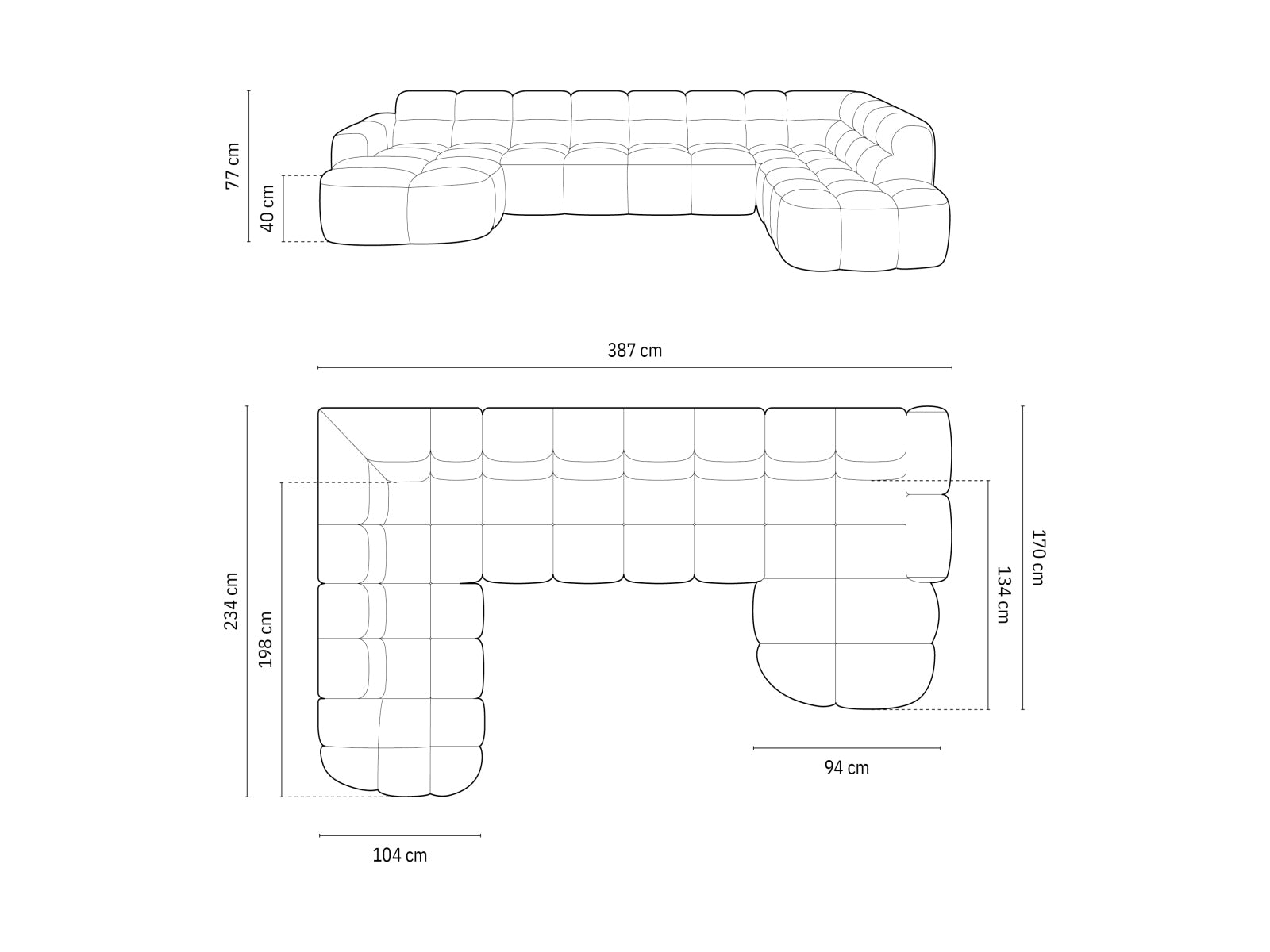 Erleben Sie das stilvolle Lisa Panoramic Ecksofa links 7 Sitzer von Micadoni. Luxuriöser Velours, viel Platz und zeitgemässes Design für Ihr Zuhause.