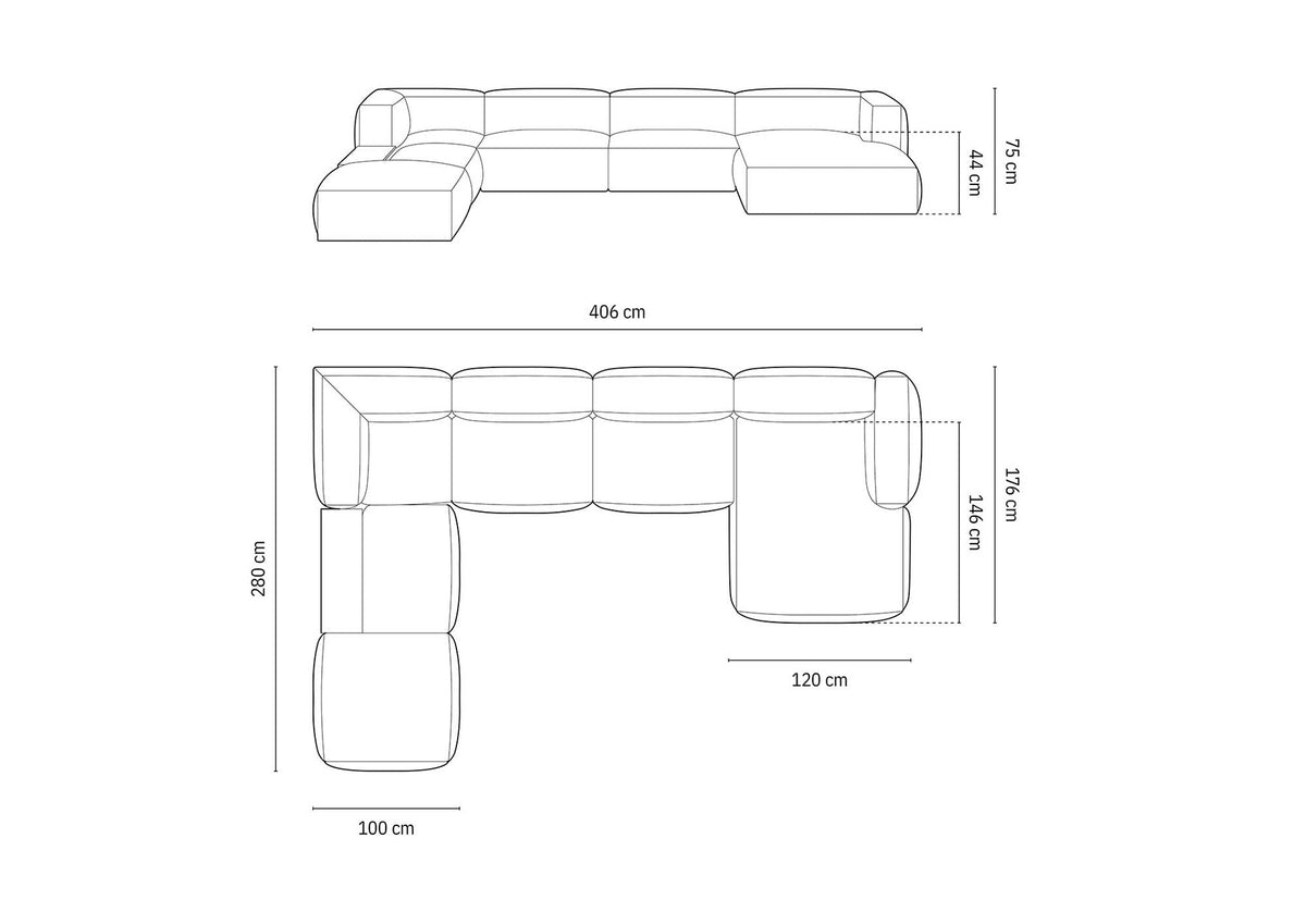 Martina Modulares Panoramic Ecksofa links 5 Sitzer in Acorn-Tilia präsentiert im Onlineshop von KAQTU Design AG. Ecksofa links ist von Micadoni