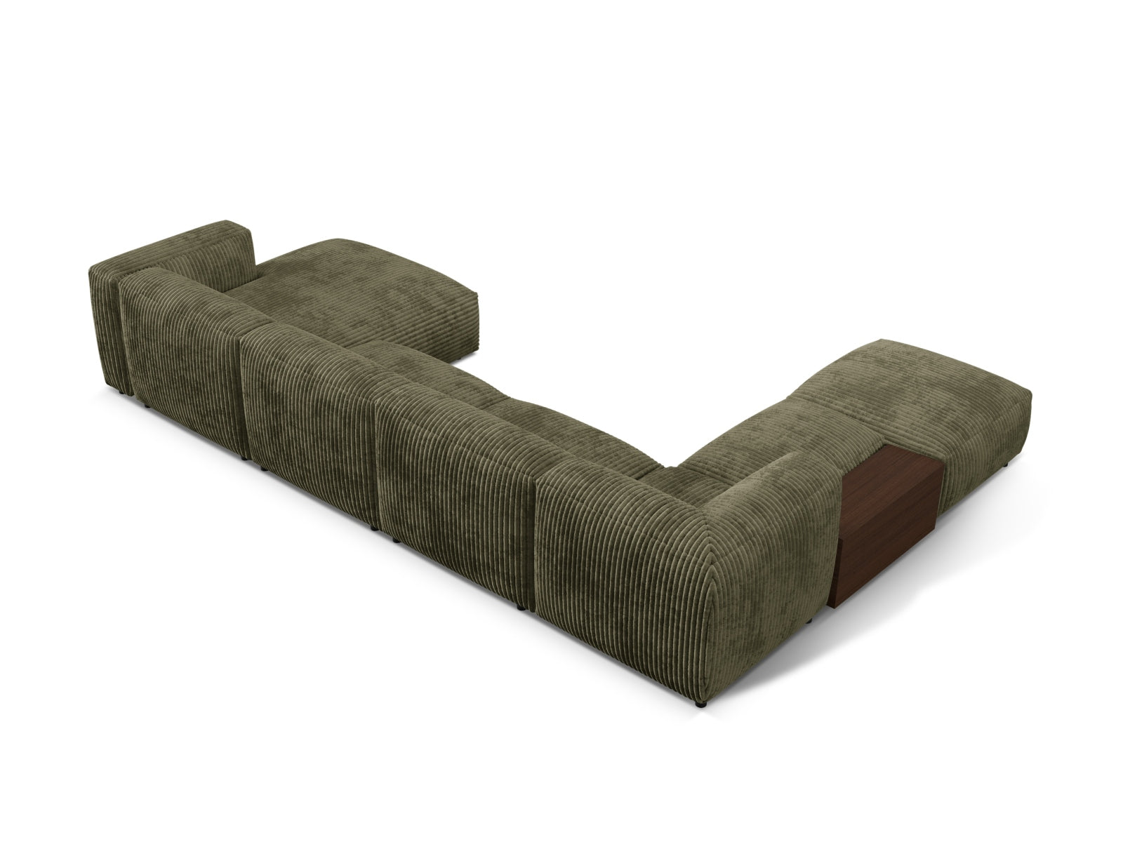 Stilvolles, modulares Ecksofa Martina in Moss Green-Tilia, bietet großzügigen Platz für 5 Personen und vereint Komfort mit modernem Design.