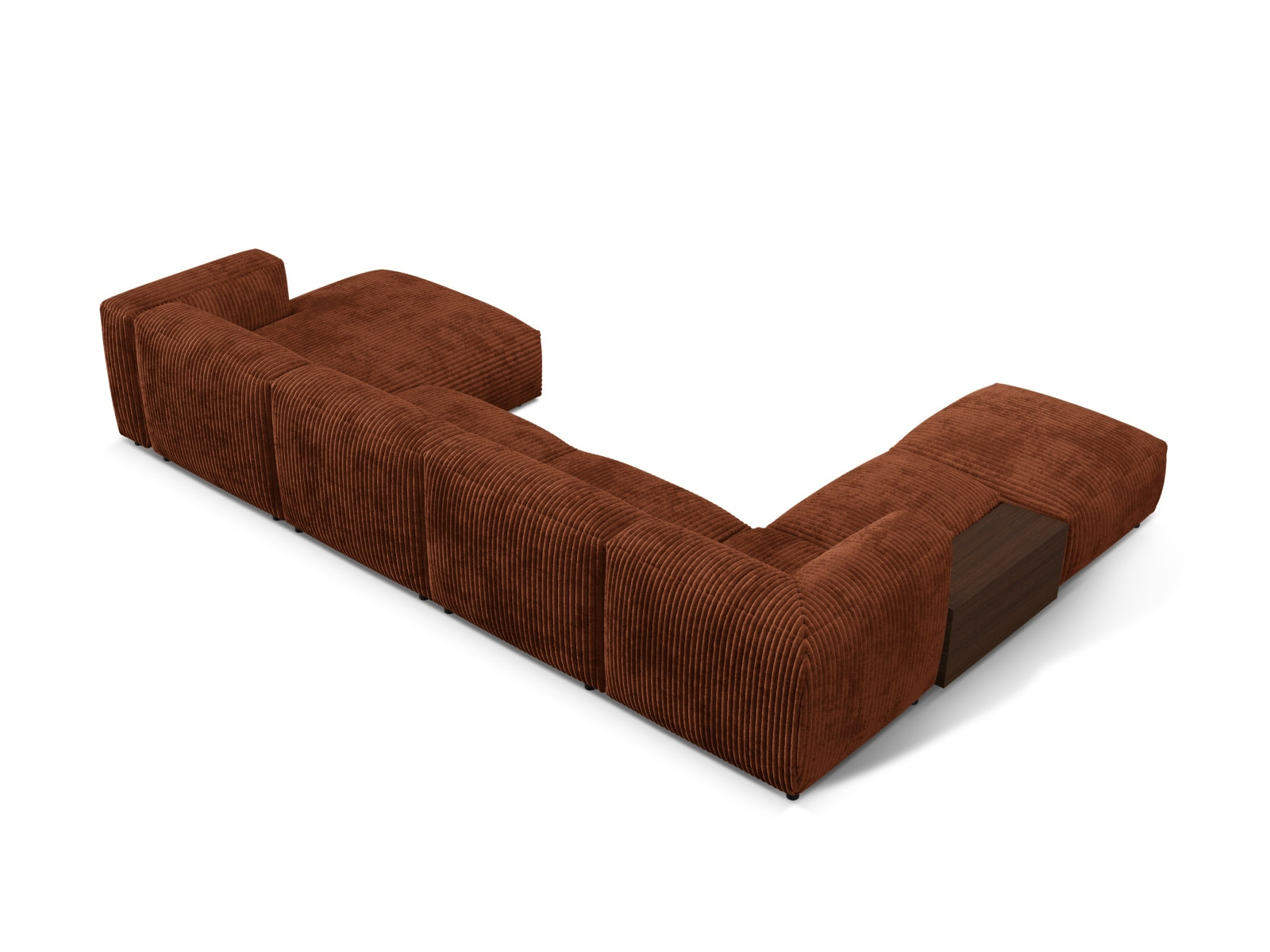 Modernes, modulares Ecksofa Martina in warmem Brick-Tilia, perfekt für gemütliche Wohnzimmer. Flexibles 5-Sitzer-Design von Micadoni.