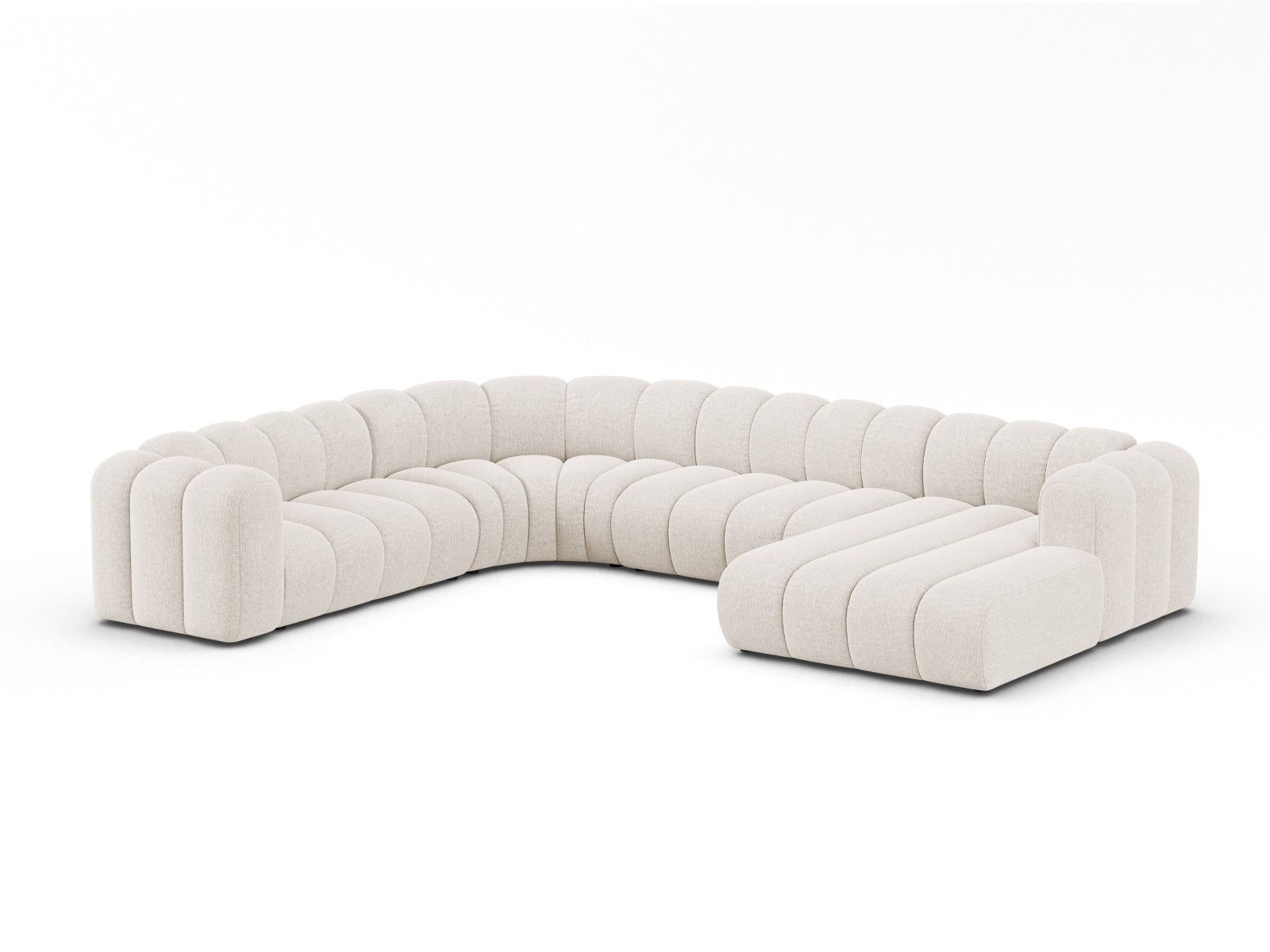 Elegantes Lupine Modular Panoramic Ecksofa links für 6 Personen in sanftem Light Beige, ideal für stilvolle Wohnräume.