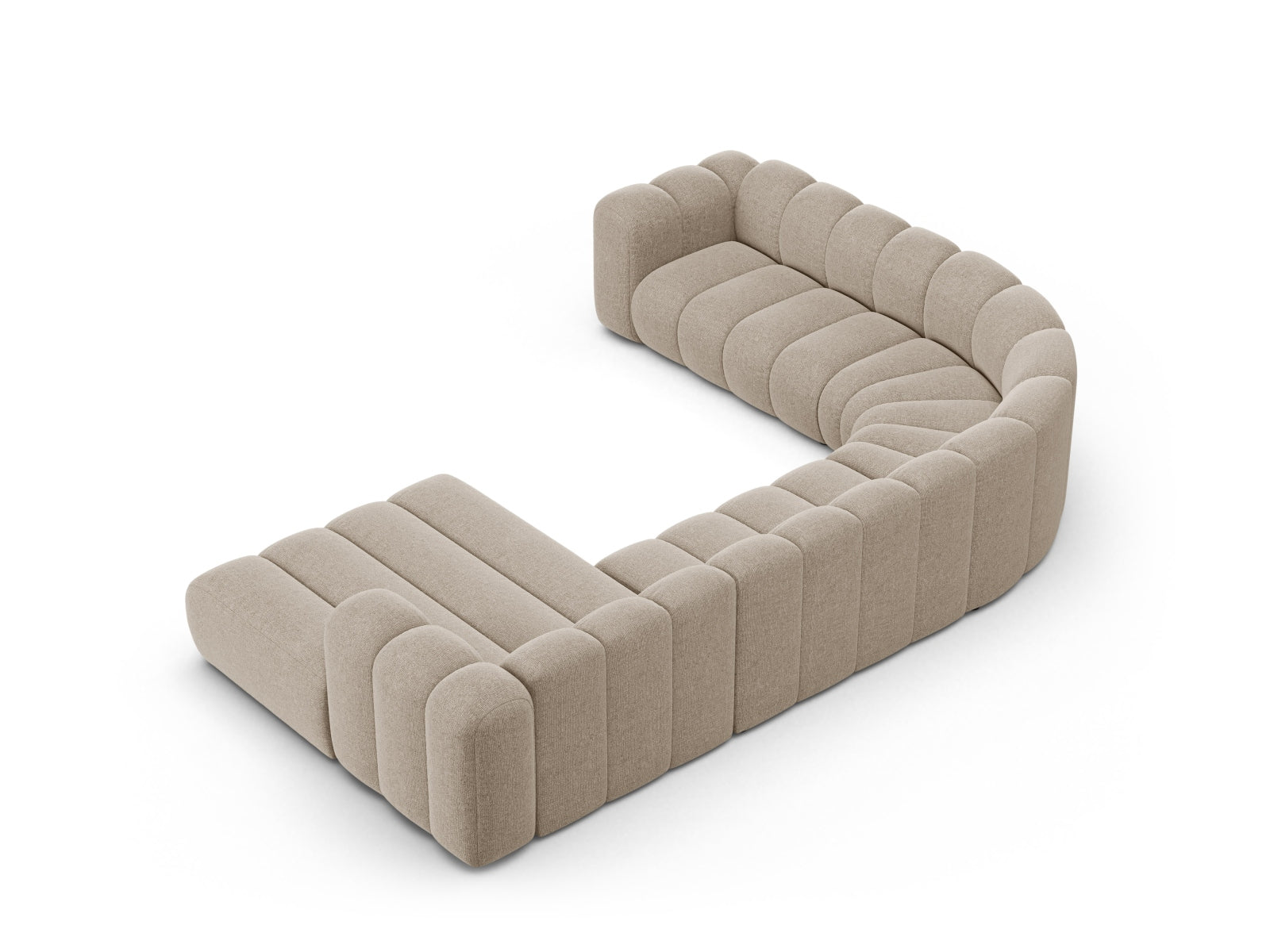 Elegantes Lupine Modular Panoramic Ecksofa links für 6 Personen in modernem Dunkelbeige, ideal für gemütliche Wohnräume.