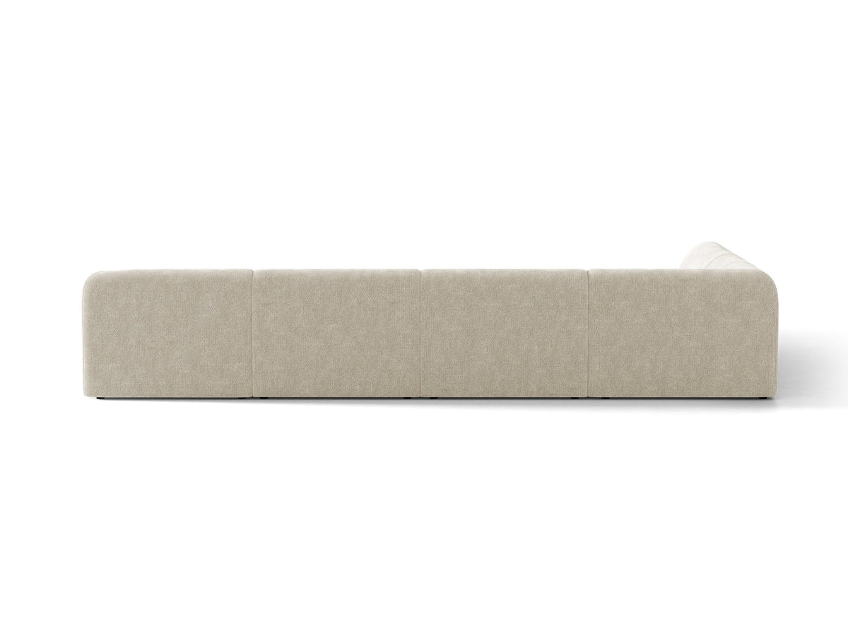 Miley Panoramasofa von Micadoni, Ecksofa links in Dunkelbeige mit Bluvel-Stoffbezug, schwarzen Kunststofffüssen und niedriger Rückenlehne.
