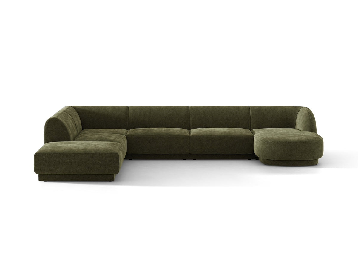 Miley Panoramasofa von Micadoni, Ecksofa links in Dunkelbeige mit Bluvel-Stoffbezug, schwarzen Kunststofffüssen und niedriger Rückenlehne.