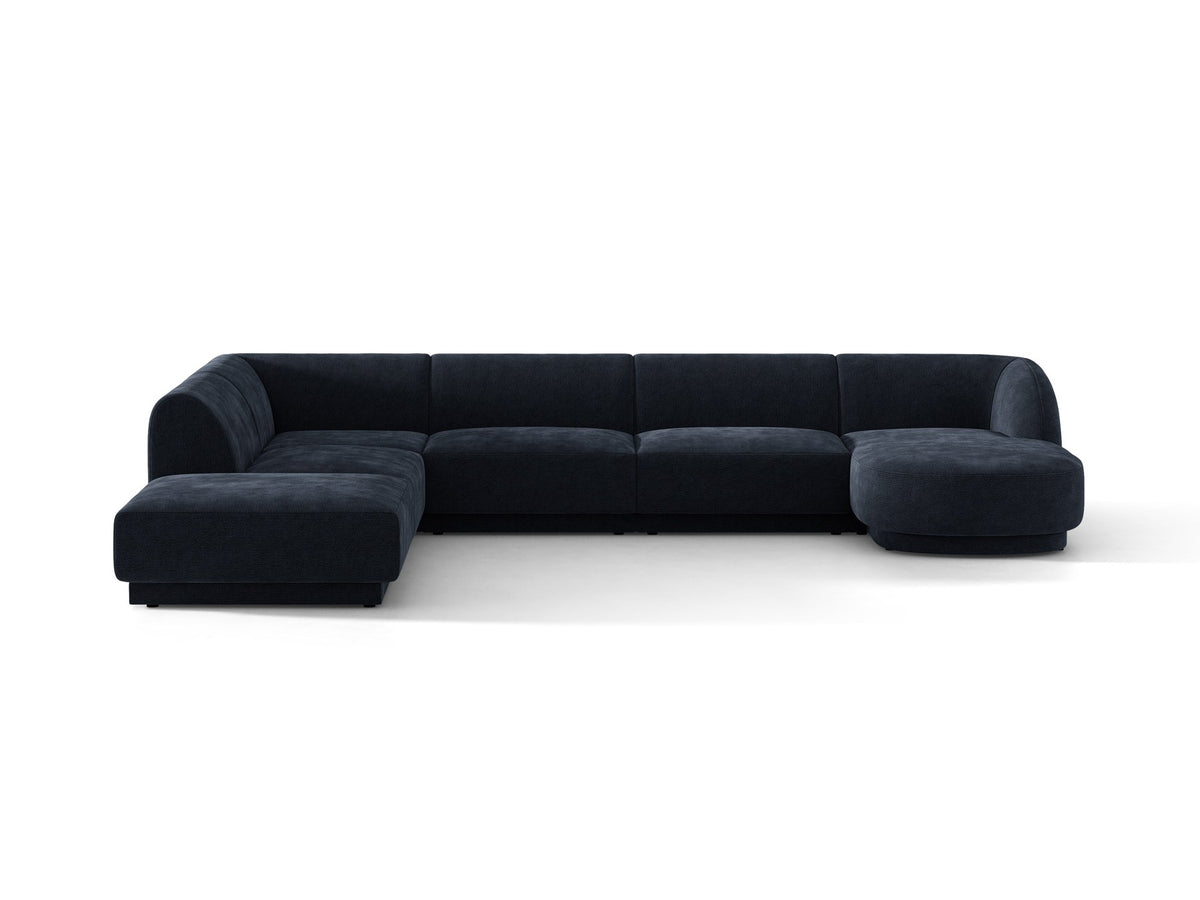 Miley Panoramasofa von Micadoni, Ecksofa links in Dunkelbeige mit Bluvel-Stoffbezug, schwarzen Kunststofffüssen und niedriger Rückenlehne.