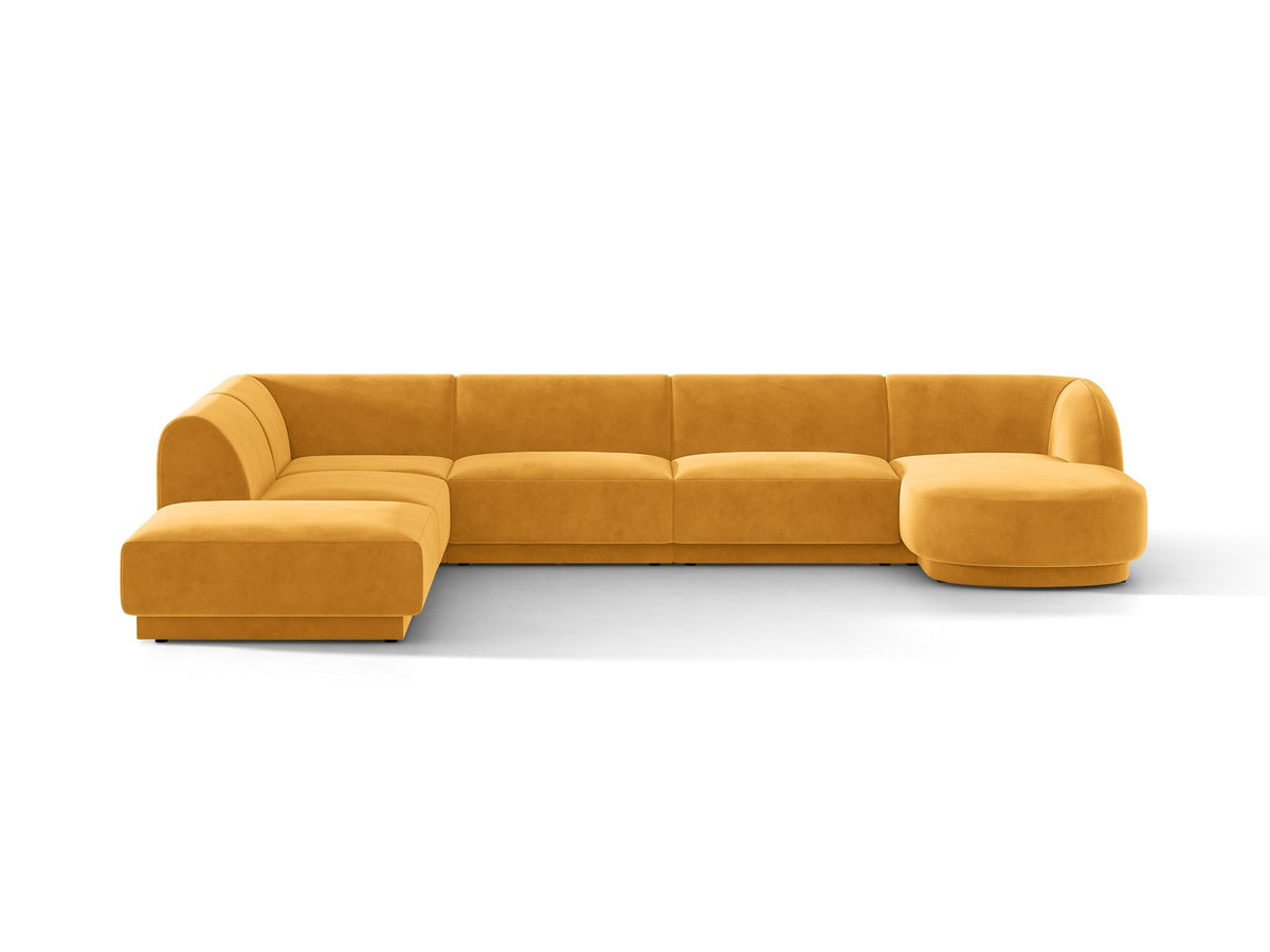 Miley Panoramasofa von Micadoni, Ecksofa links in Dunkelbeige mit Bluvel-Stoffbezug, schwarzen Kunststofffüssen und niedriger Rückenlehne.