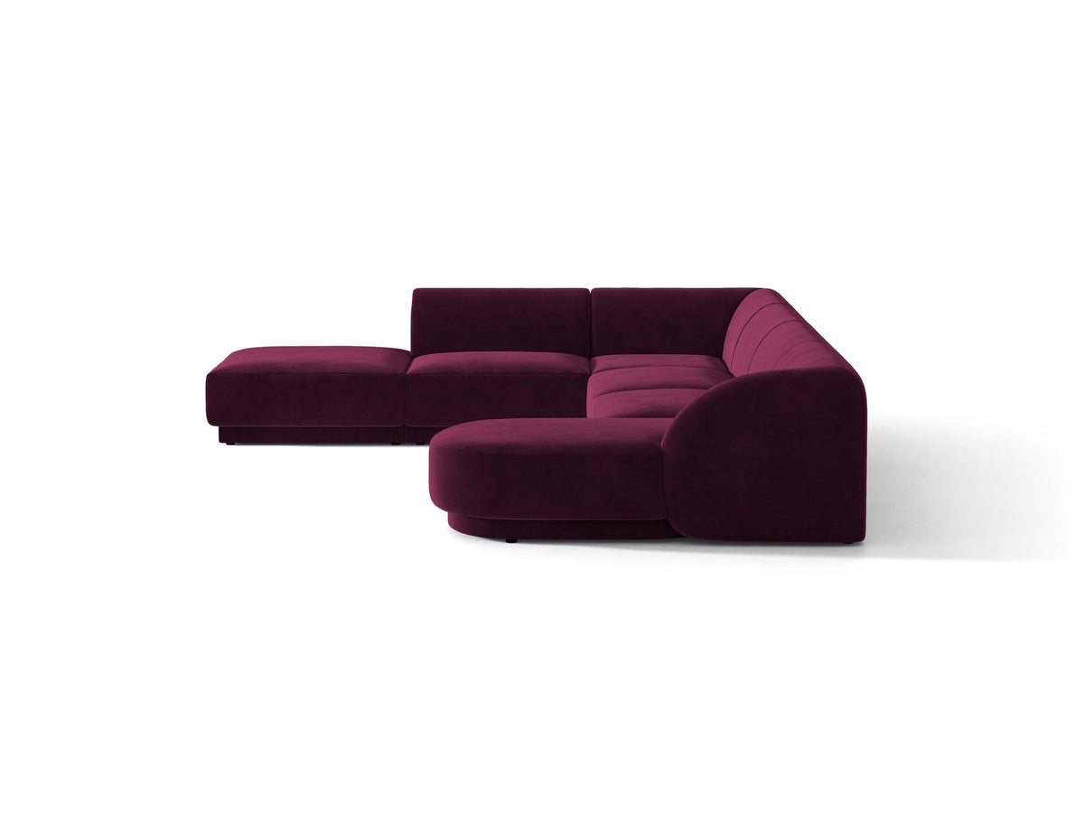 Miley Panoramasofa von Micadoni, Ecksofa links in Dunkelbeige mit Bluvel-Stoffbezug, schwarzen Kunststofffüssen und niedriger Rückenlehne.