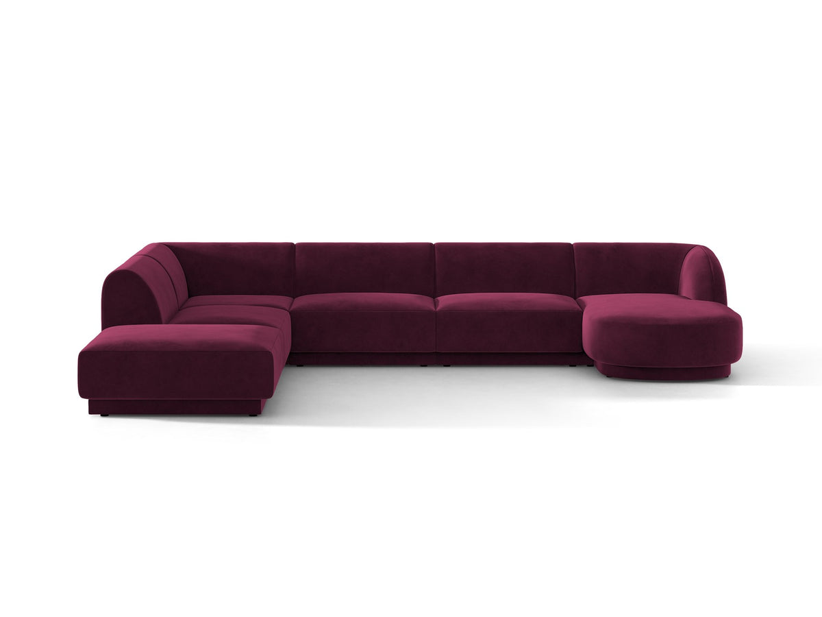 Miley Panoramasofa von Micadoni, Ecksofa links in Dunkelbeige mit Bluvel-Stoffbezug, schwarzen Kunststofffüssen und niedriger Rückenlehne.